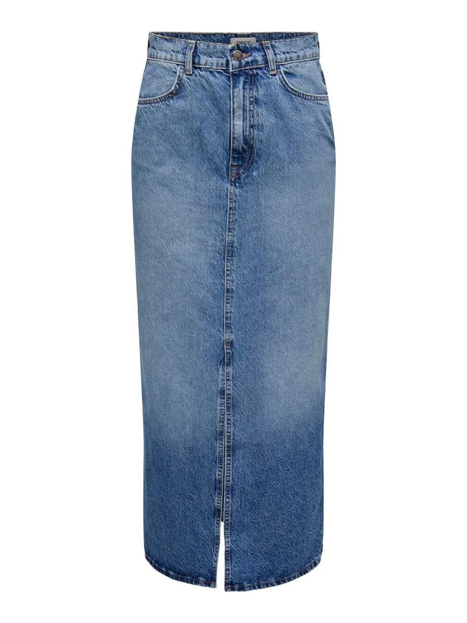 Onlcilla Long Slit Skirt Dnm Noos - Blue Denim