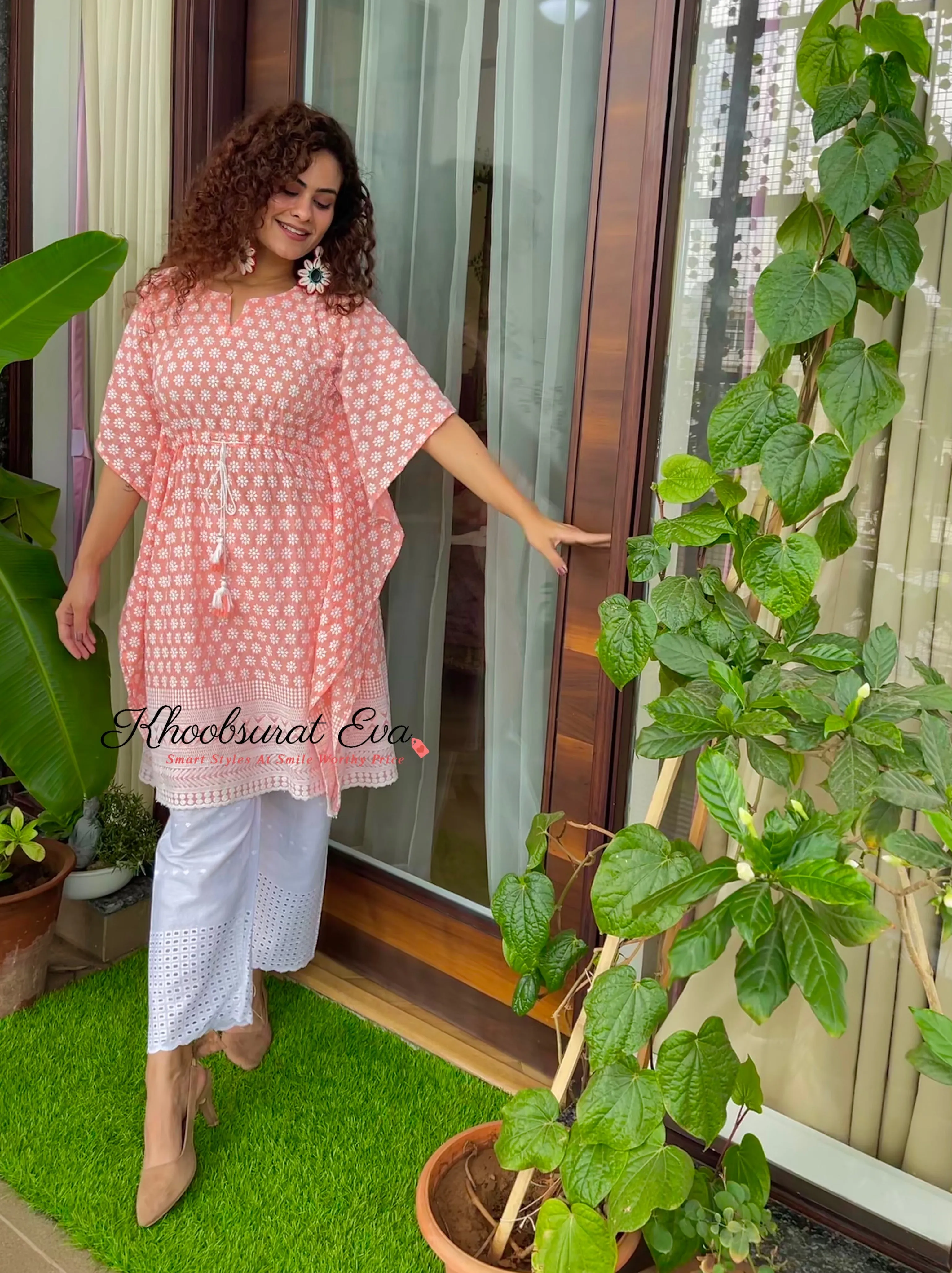 Peach Embroidered Kaftan and Pant