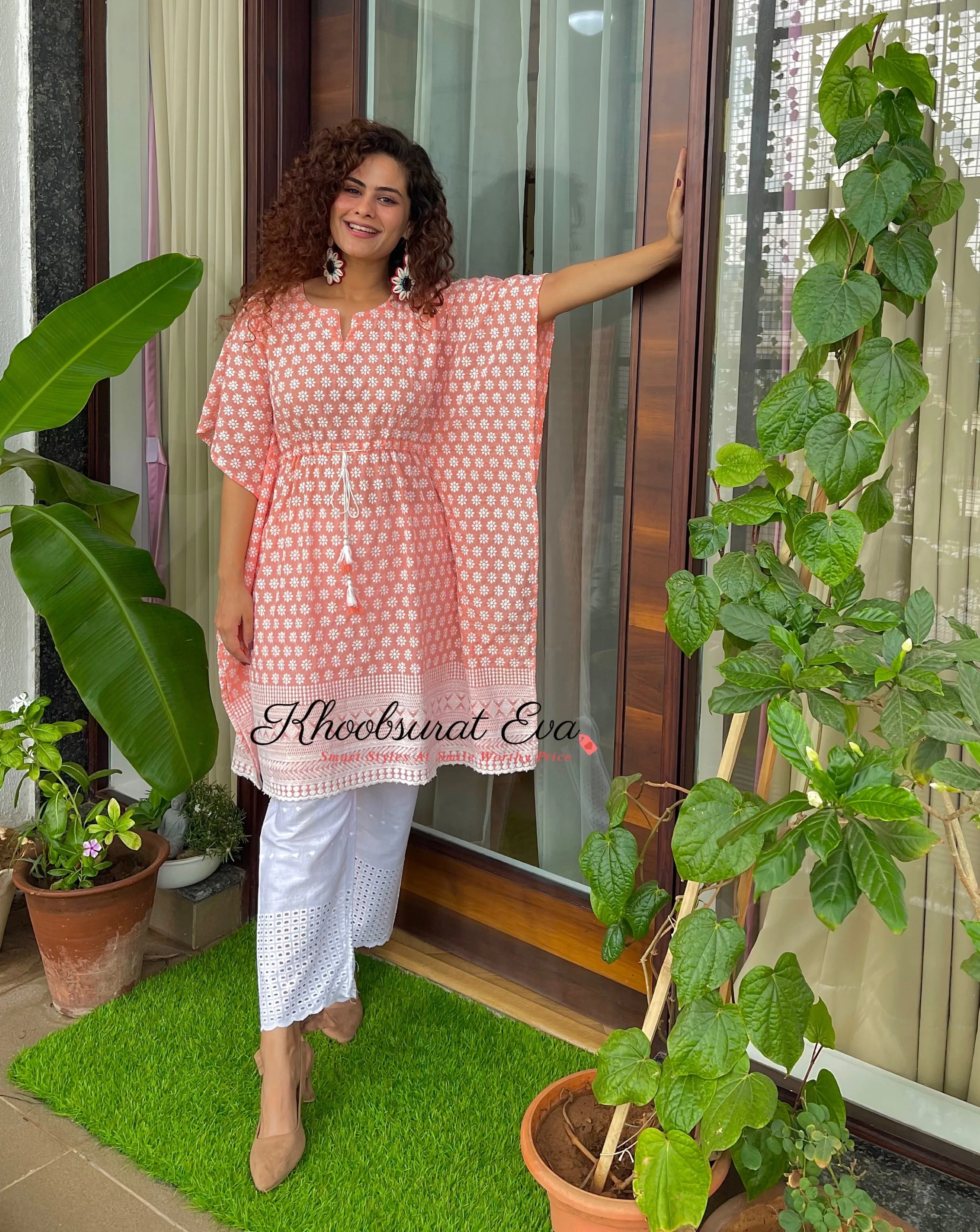 Peach Embroidered Kaftan and Pant