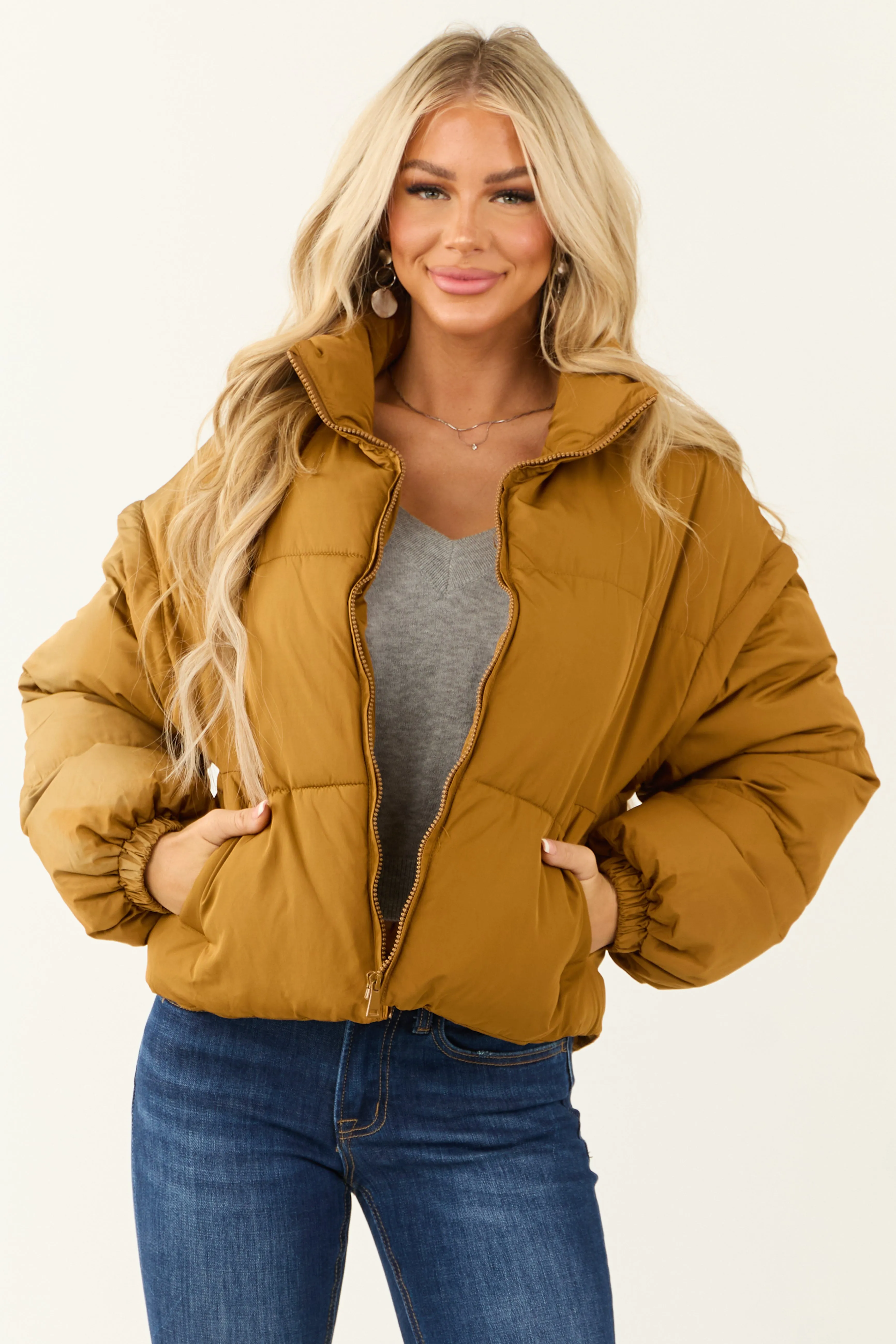 Peanut Puffer Jacket with Detachable Sleeves