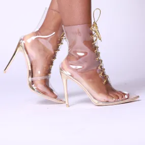 Perspex Clear Lace Up Stiletto Booties