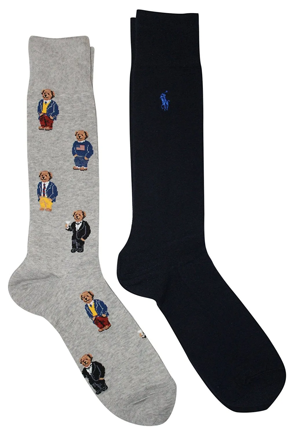 Polo Ralph Lauren Men's 2-Pack Assorted Polo Bear Solid Dress Sock