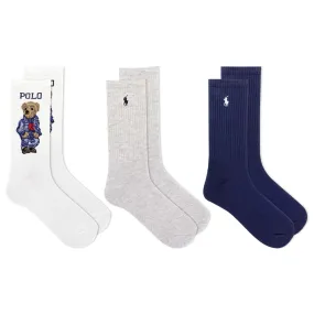 Polo Ralph Lauren Women's 3-Pack Americana Bear Crew Socks