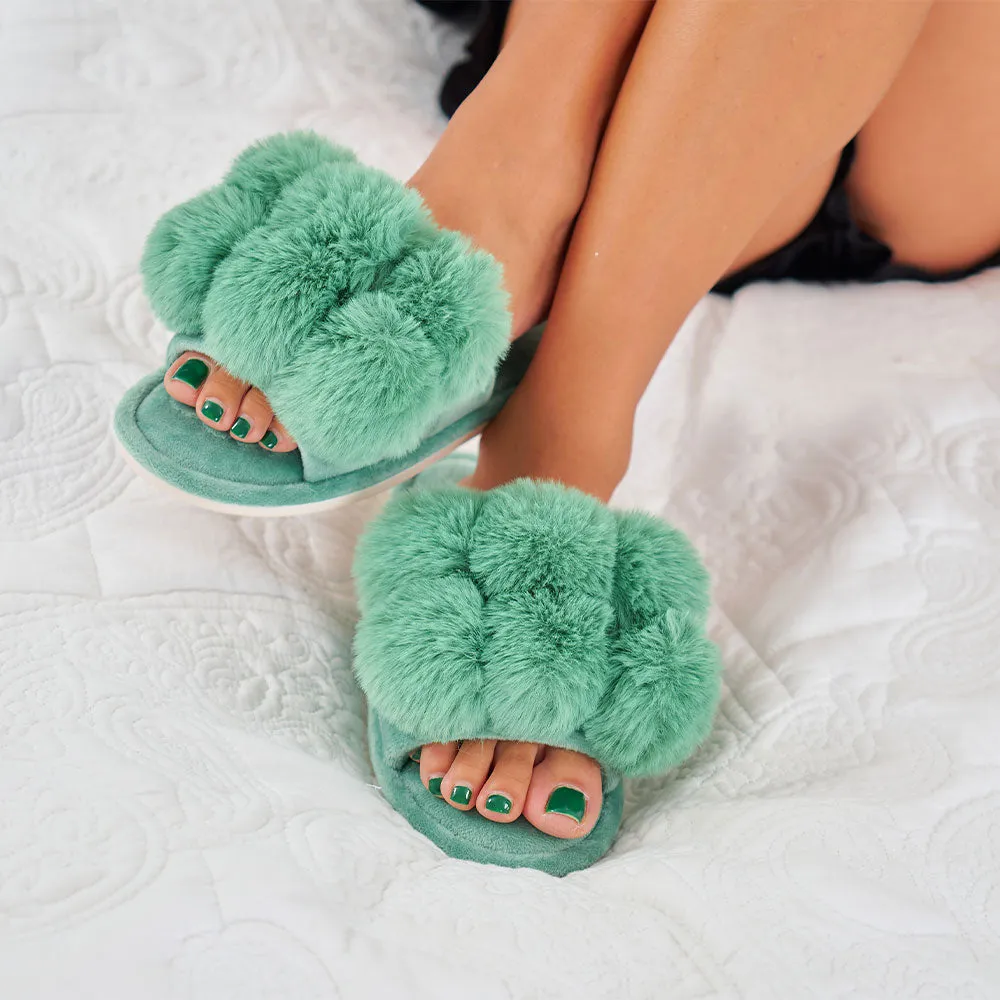 Pom Pom Slippers - Cosy Luxe - Spearmint