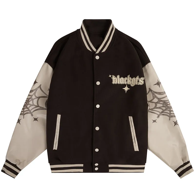 PopFlying Vintage Varsity Jacket Spider Web Print