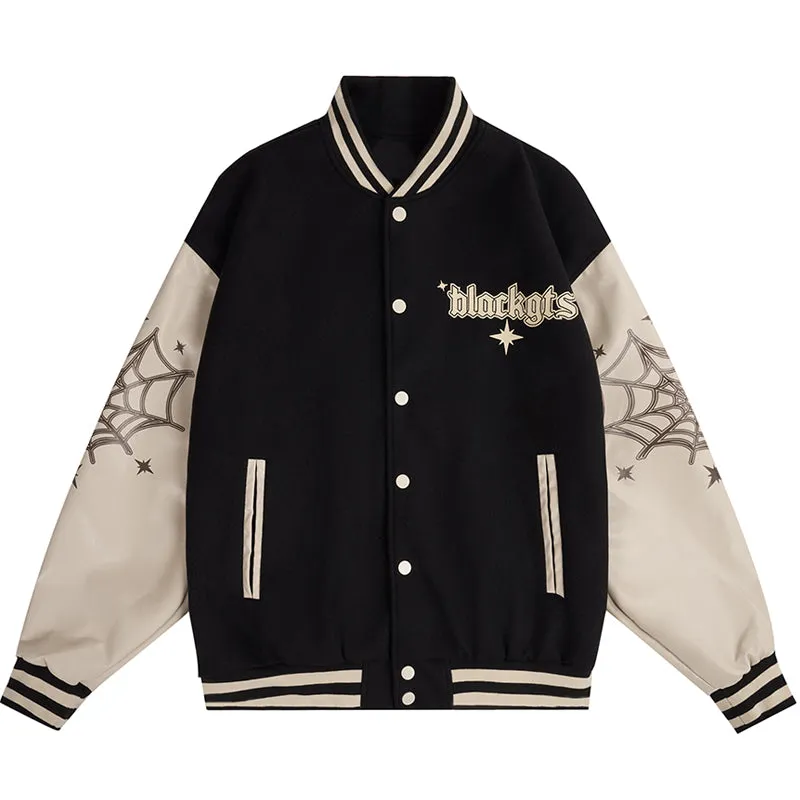 PopFlying Vintage Varsity Jacket Spider Web Print