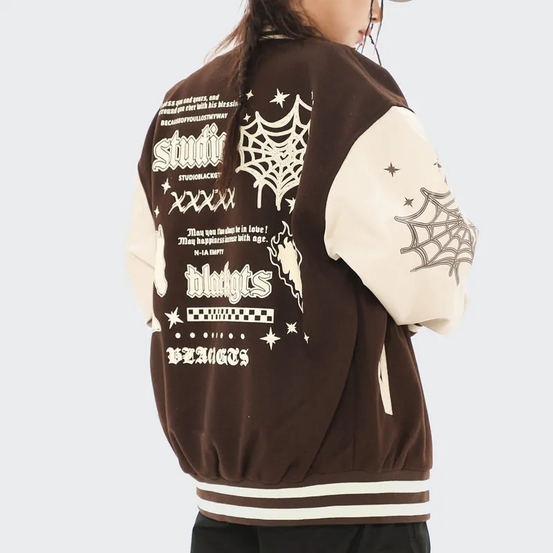 PopFlying Vintage Varsity Jacket Spider Web Print