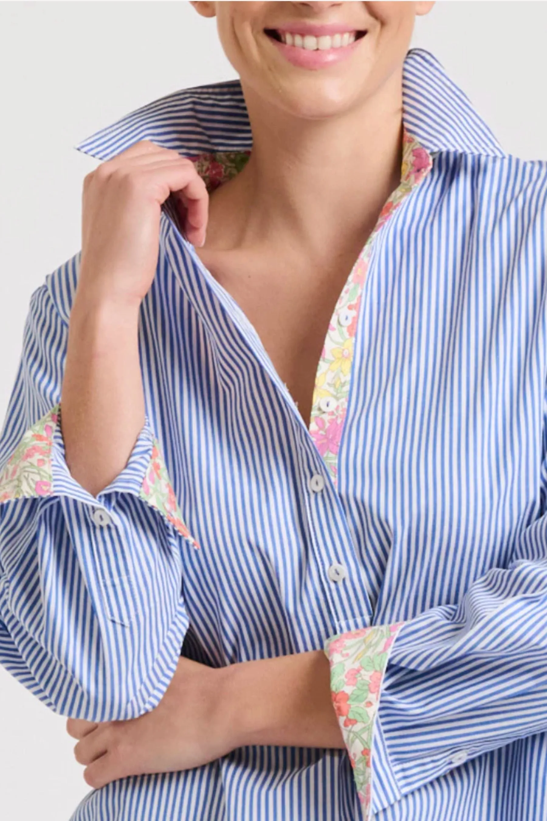 Popover Shirt Dress | Mid Blue Stripe/Floral