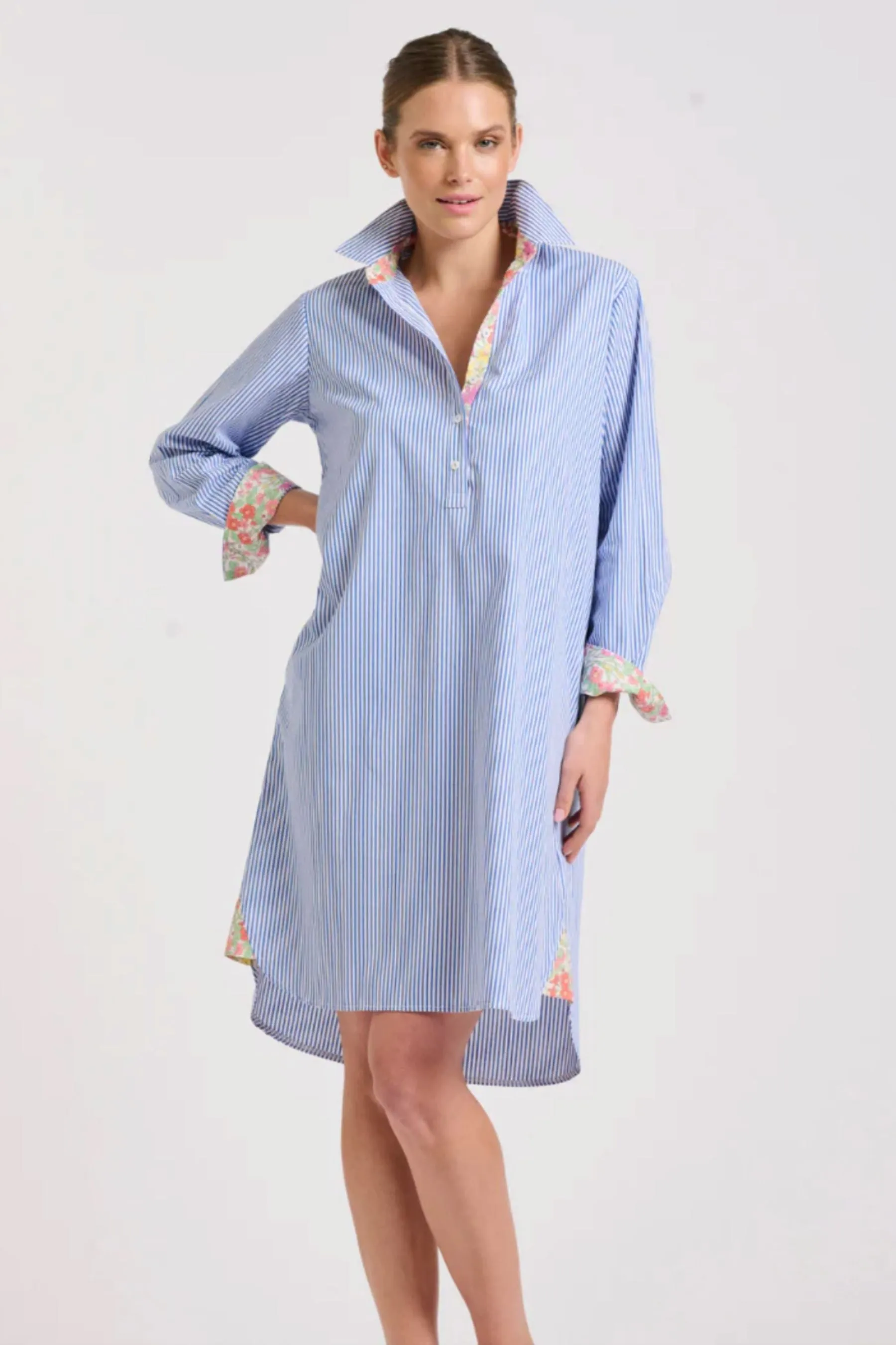 Popover Shirt Dress | Mid Blue Stripe/Floral