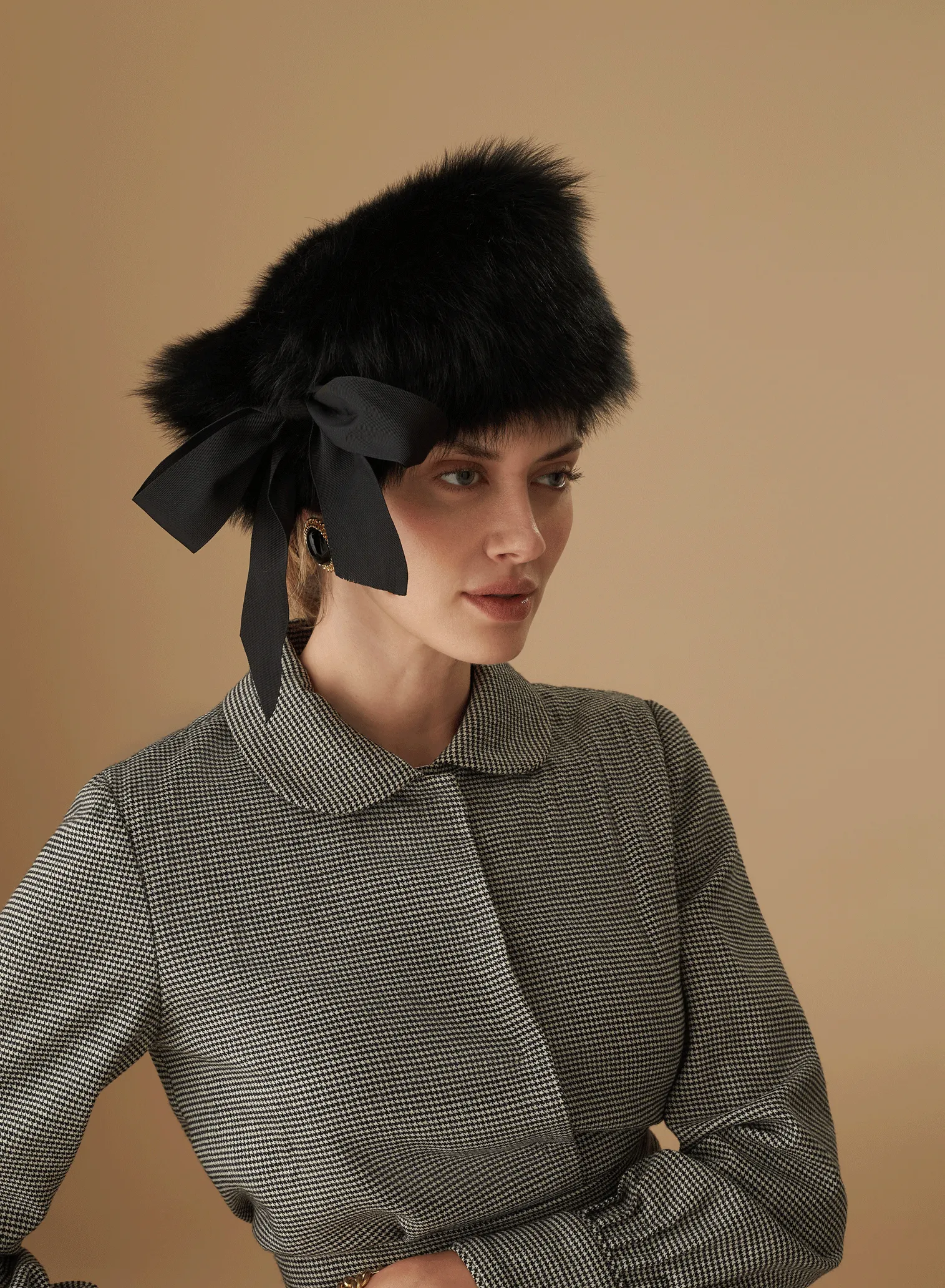 Portia Black Shearling Winter Hat