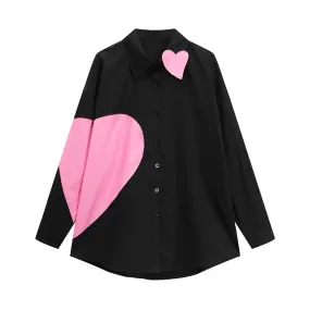 Pre Order:  Black Pink-Heart Printed Loose Top