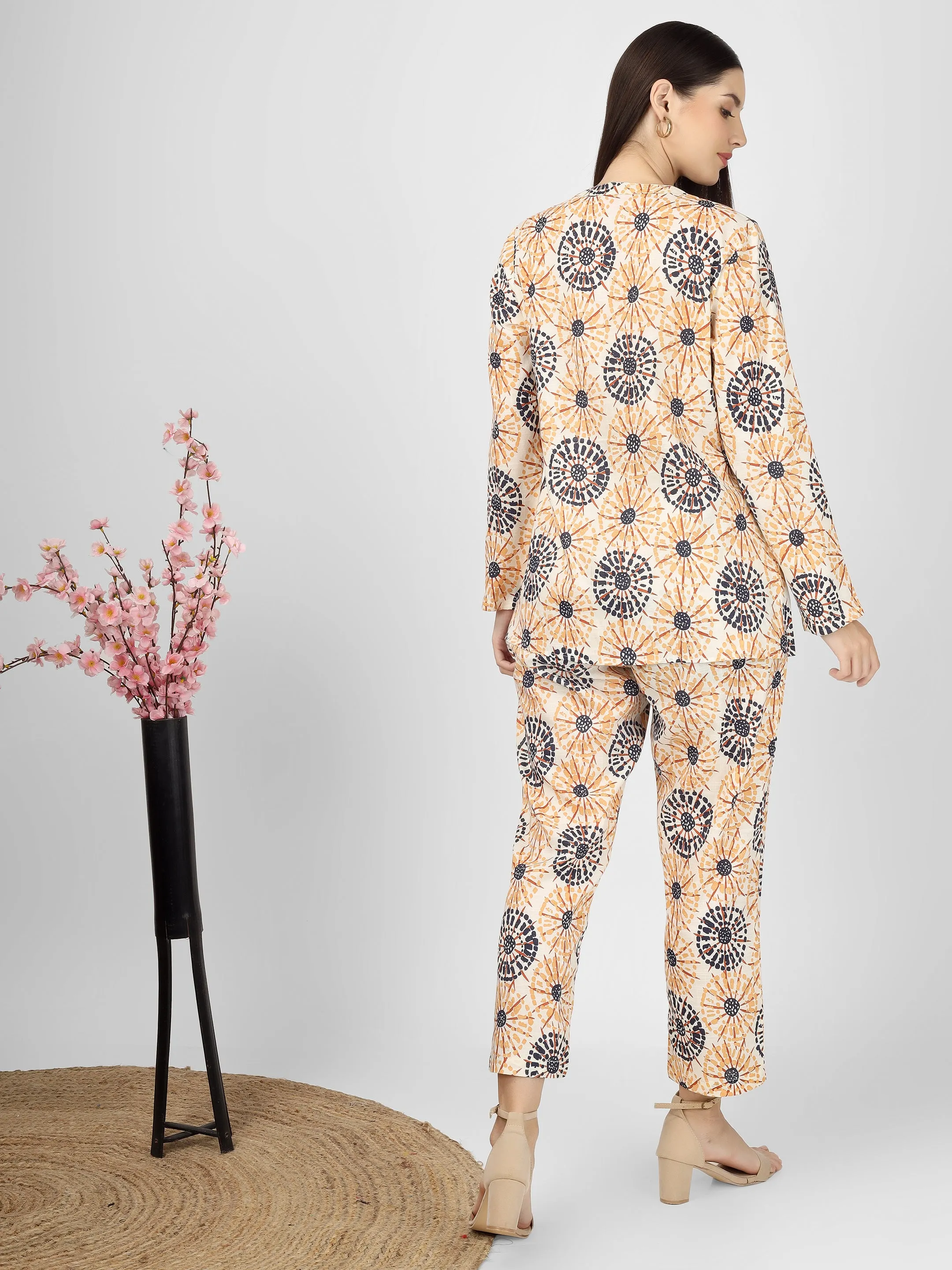 Printed Cotton Peach Color Co-Ord Top and Pant