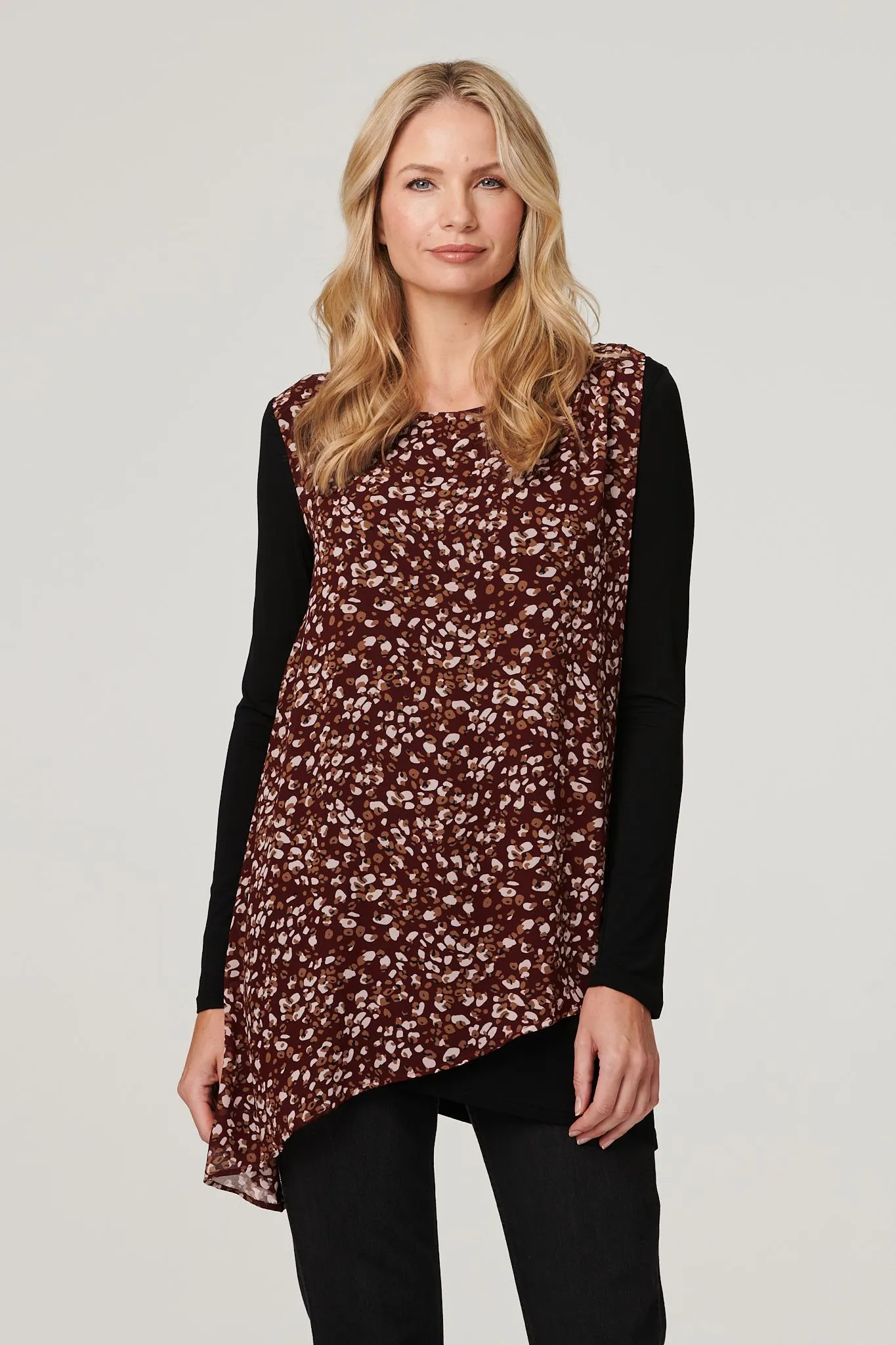 Printed Layered Hem Blouse Top