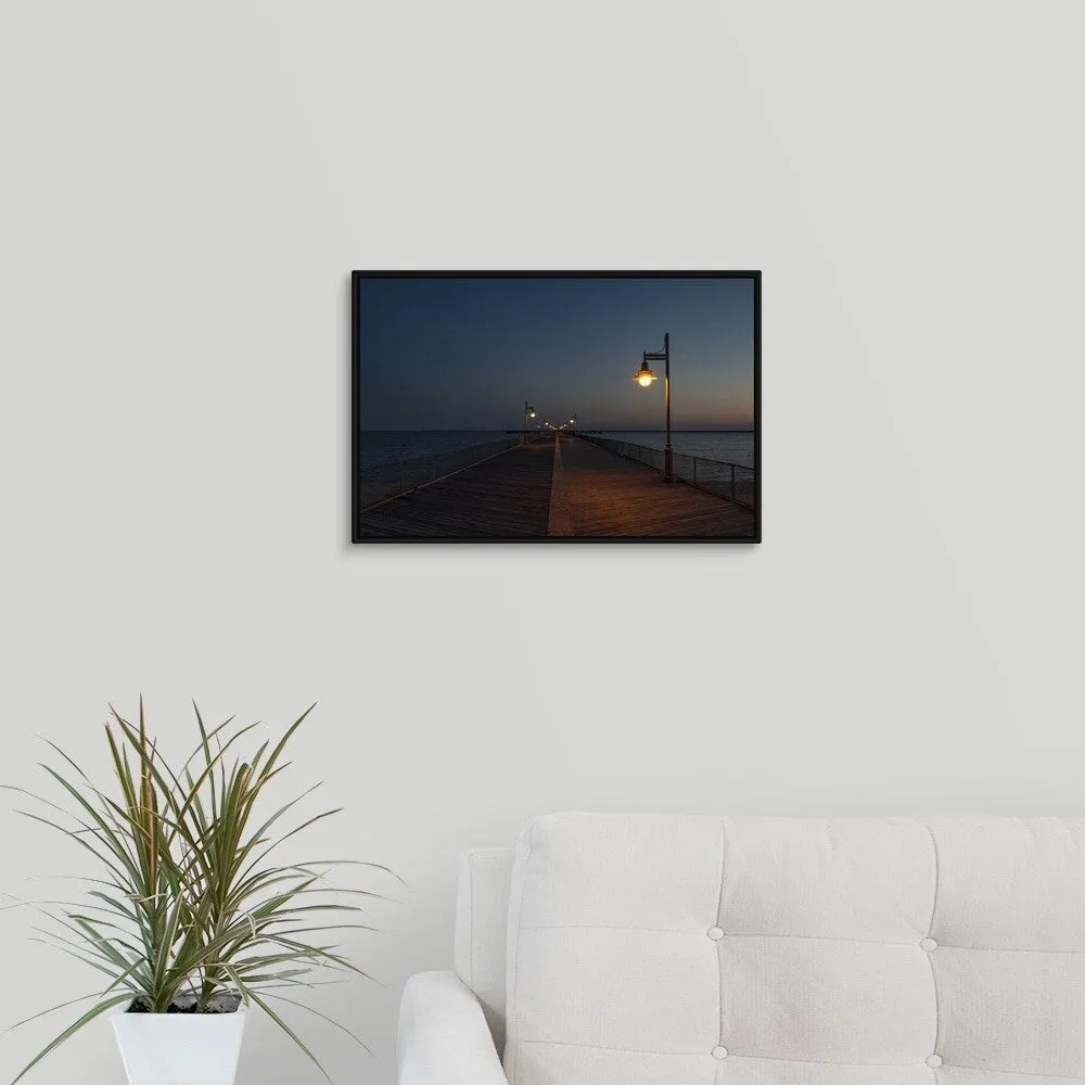 "Boardwalk pier at night" Black Float Frame Canvas Art