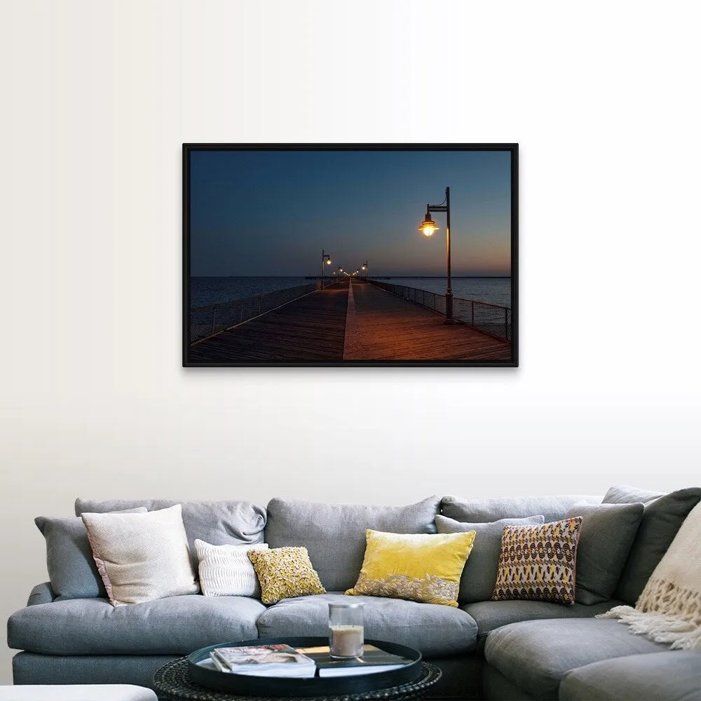 "Boardwalk pier at night" Black Float Frame Canvas Art