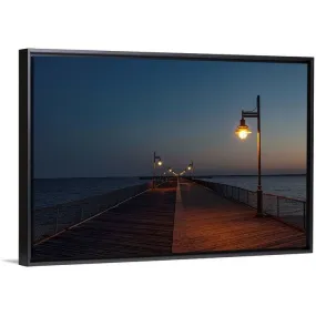 "Boardwalk pier at night" Black Float Frame Canvas Art