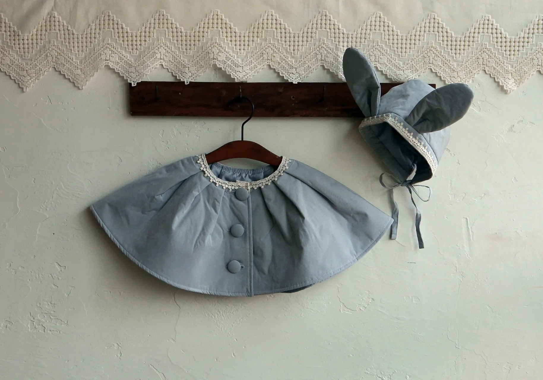 Rabbit Bonnet and Cape Set__Mint Blue