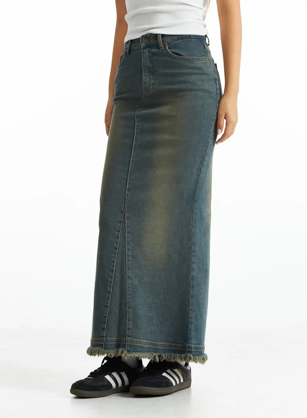 Retro Flared Denim Maxi Skirt CO318