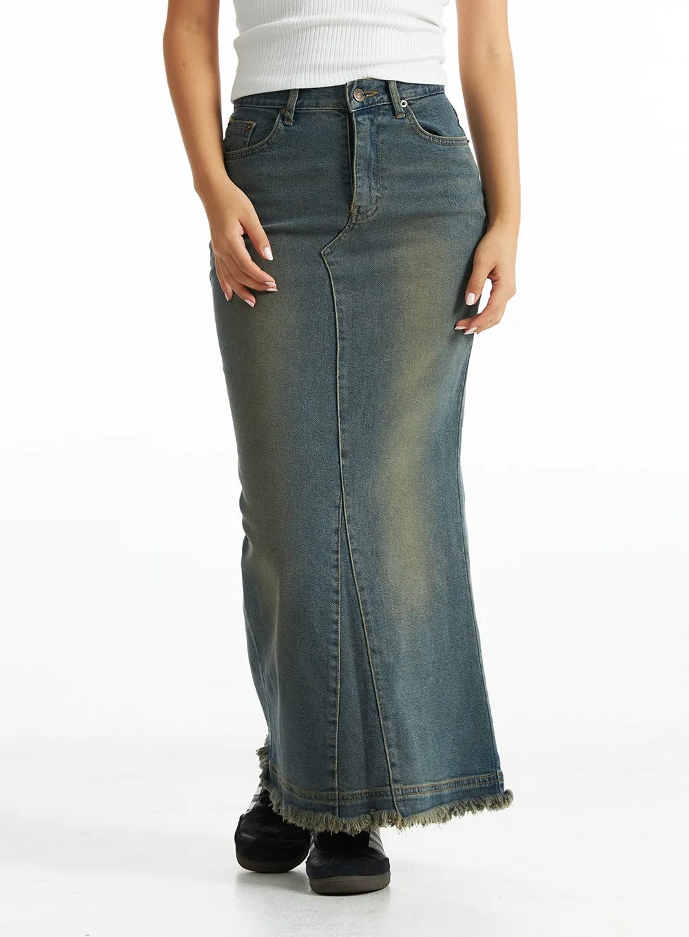 Retro Flared Denim Maxi Skirt CO318