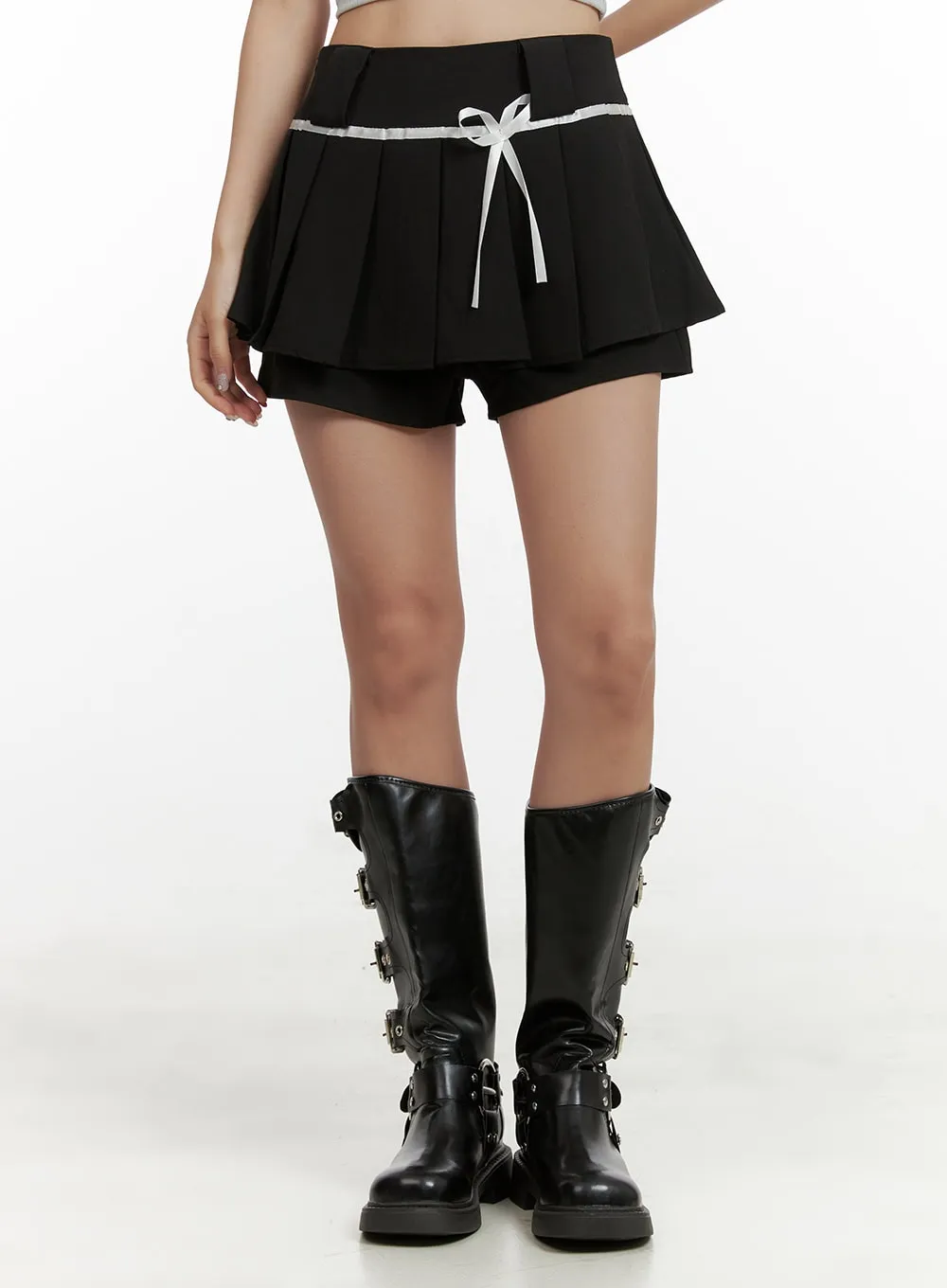 Ribbon Pleated Mini Skort OU404