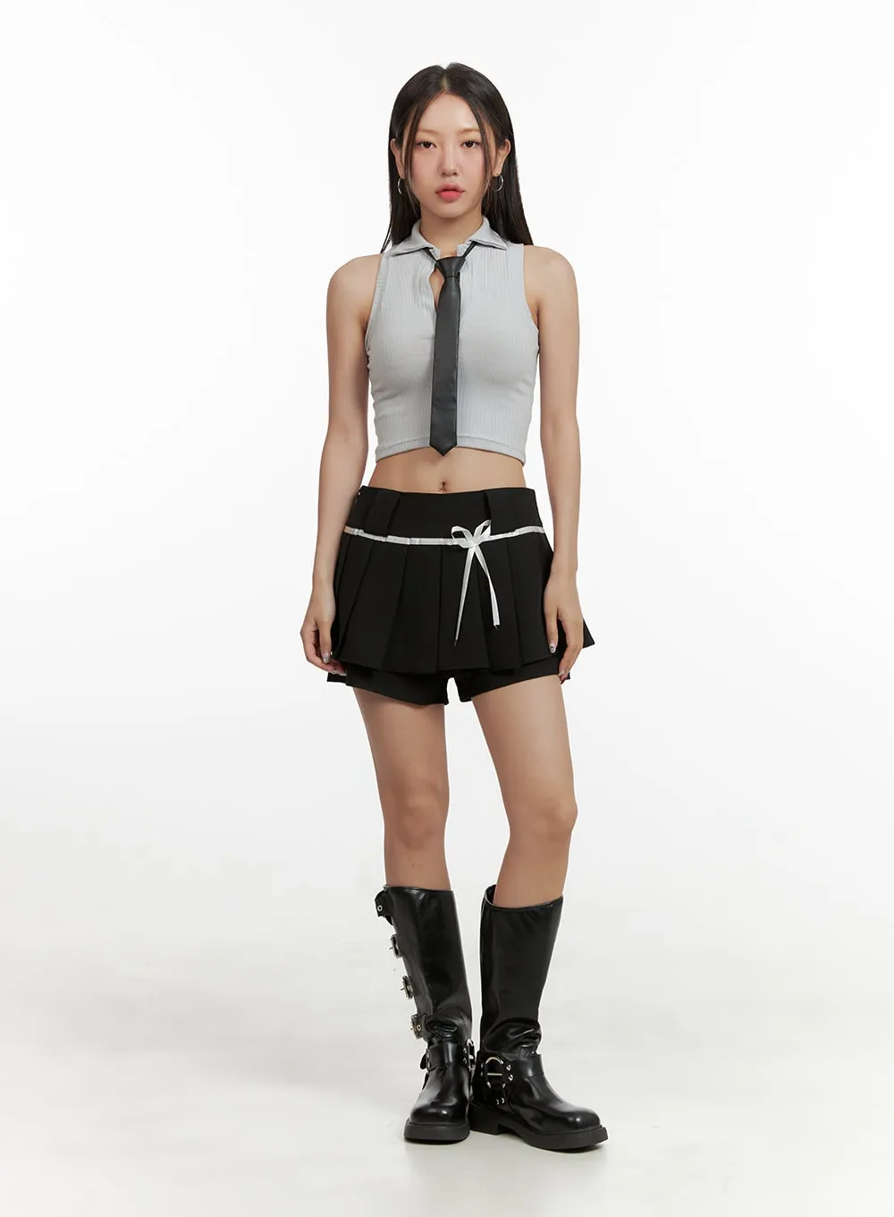 Ribbon Pleated Mini Skort OU404