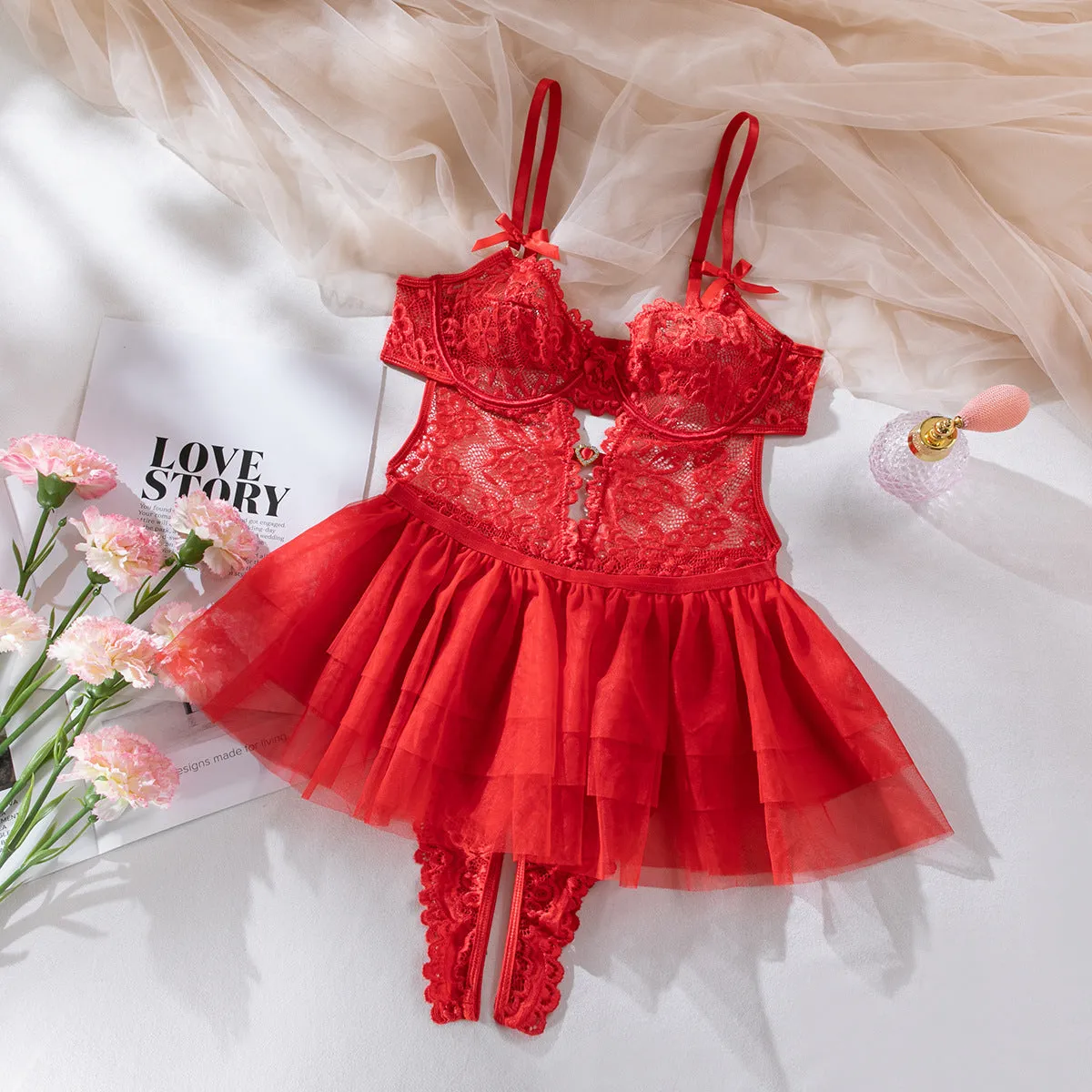 Romantic Heart-Shaped Lace Dress Suit for Women