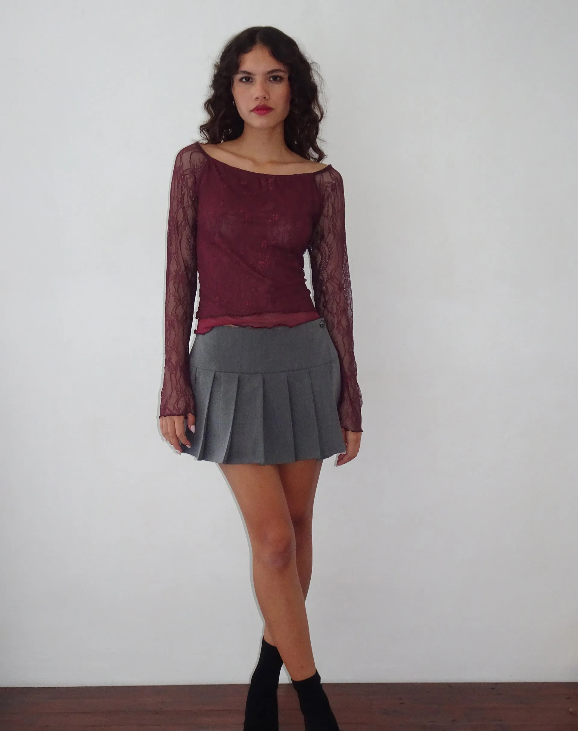 Rory Long Sleeve Top in Lace Burgundy