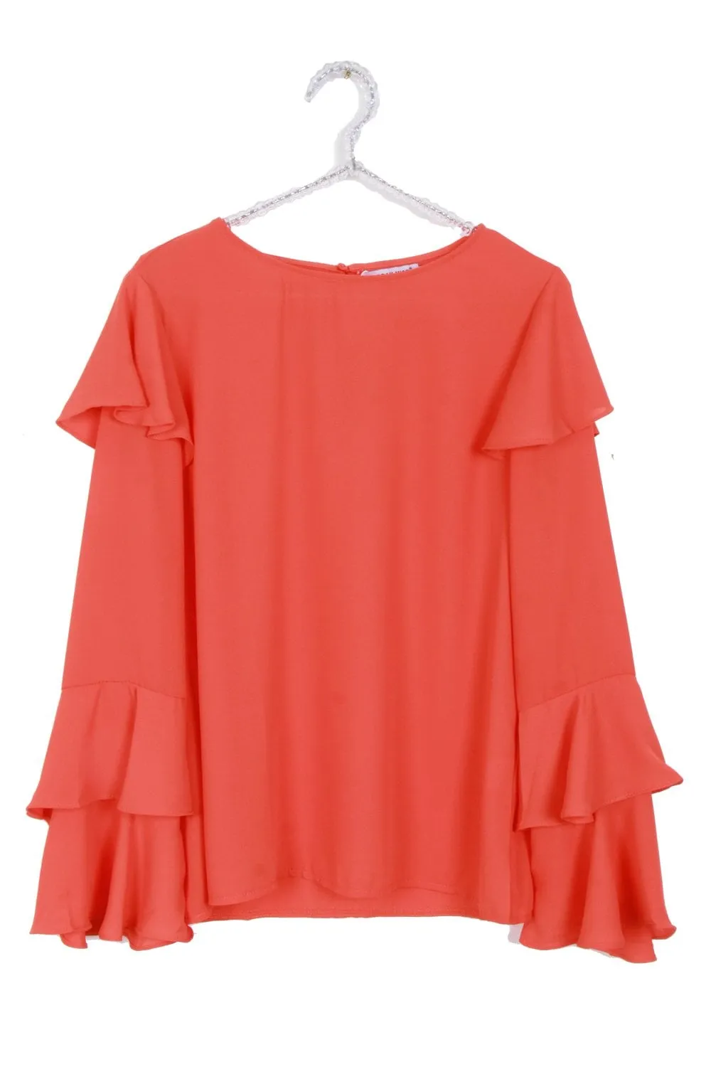 Round Neck Ruffle Layered Sleeve Blouse Top