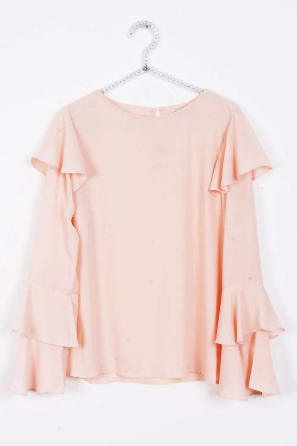 Round Neck Ruffle Layered Sleeve Blouse Top