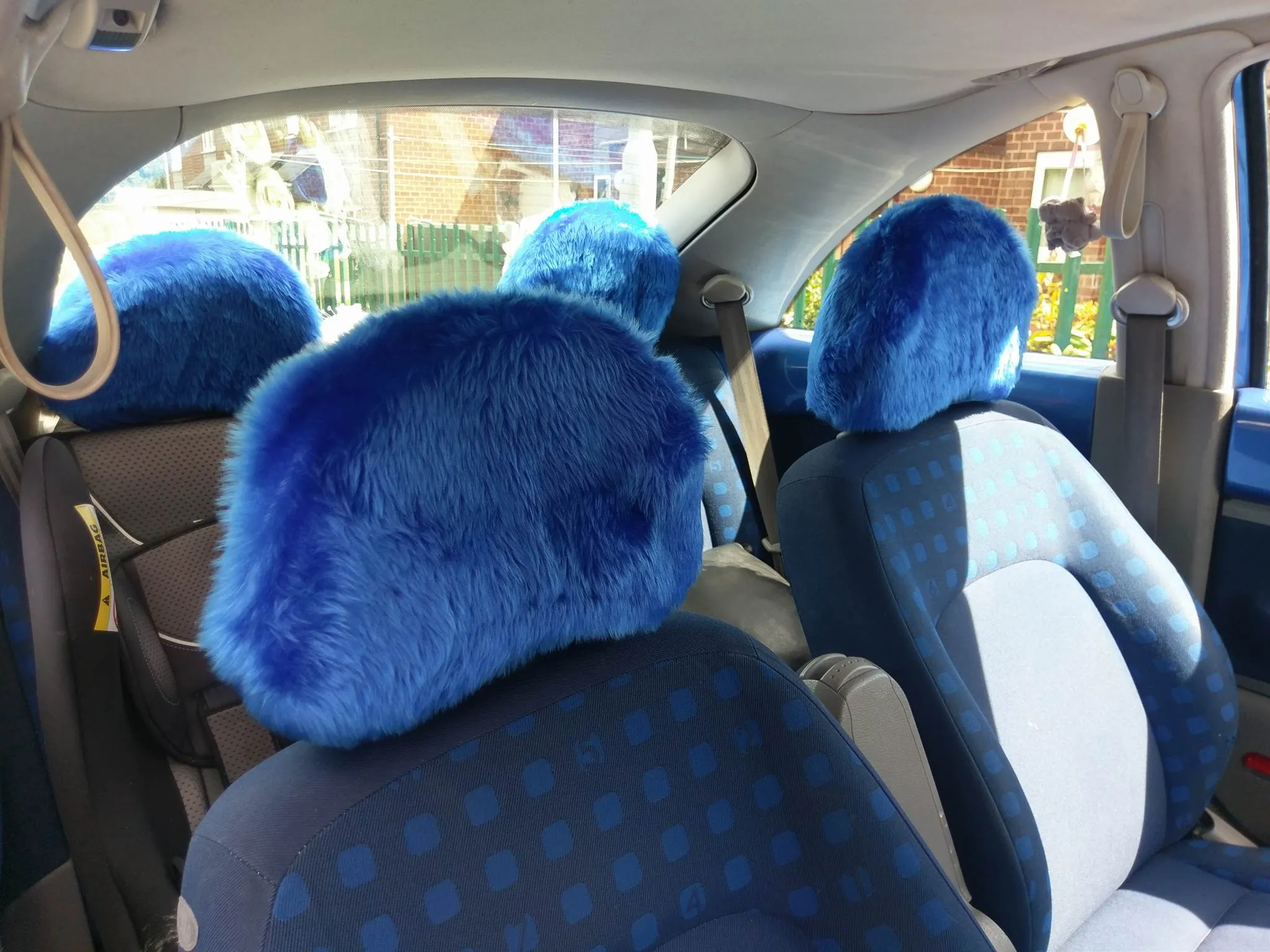 Royal Blue fluffy faux fur car headrest covers 1 pair