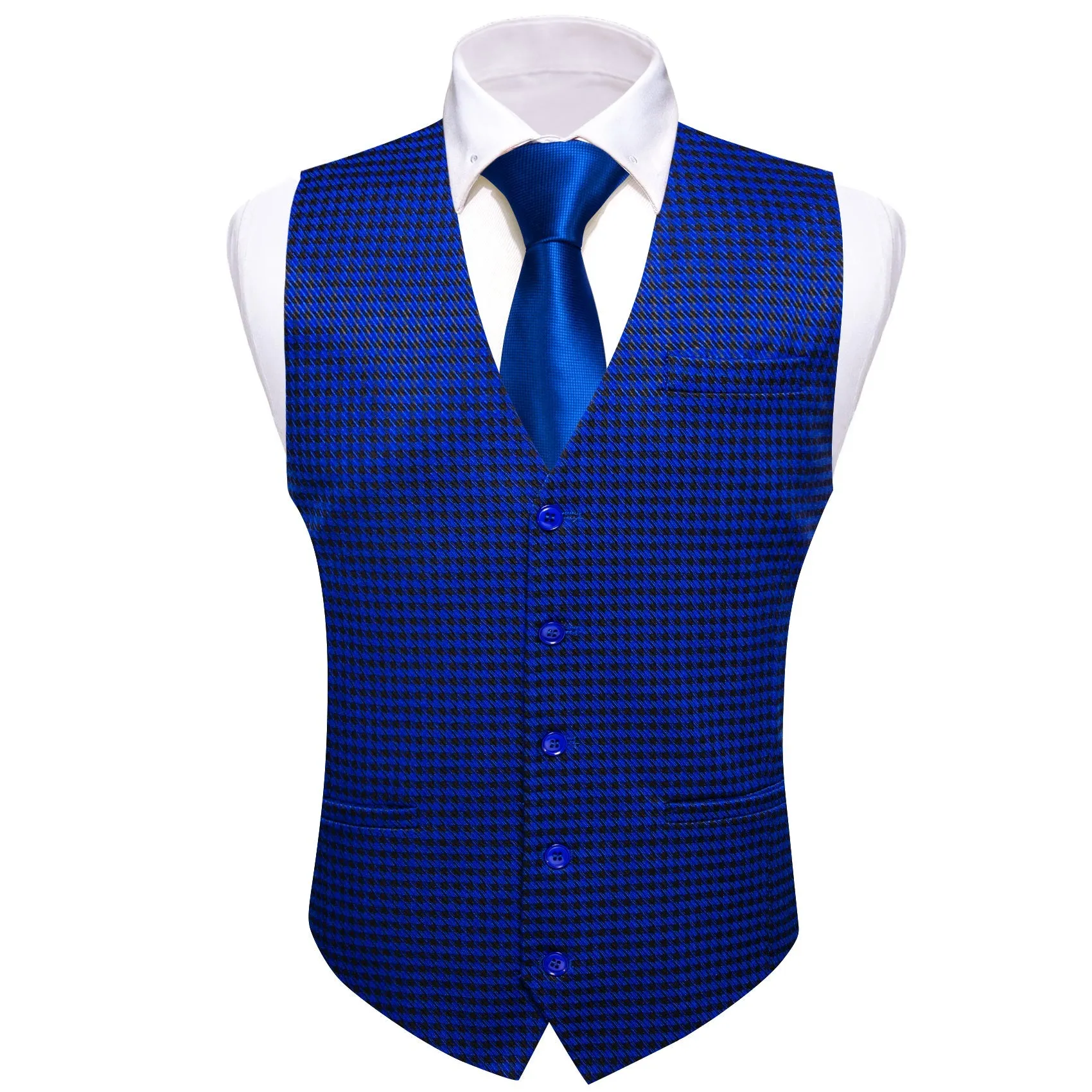 Royal Blue Plaid Jacquard Men's Single Vest