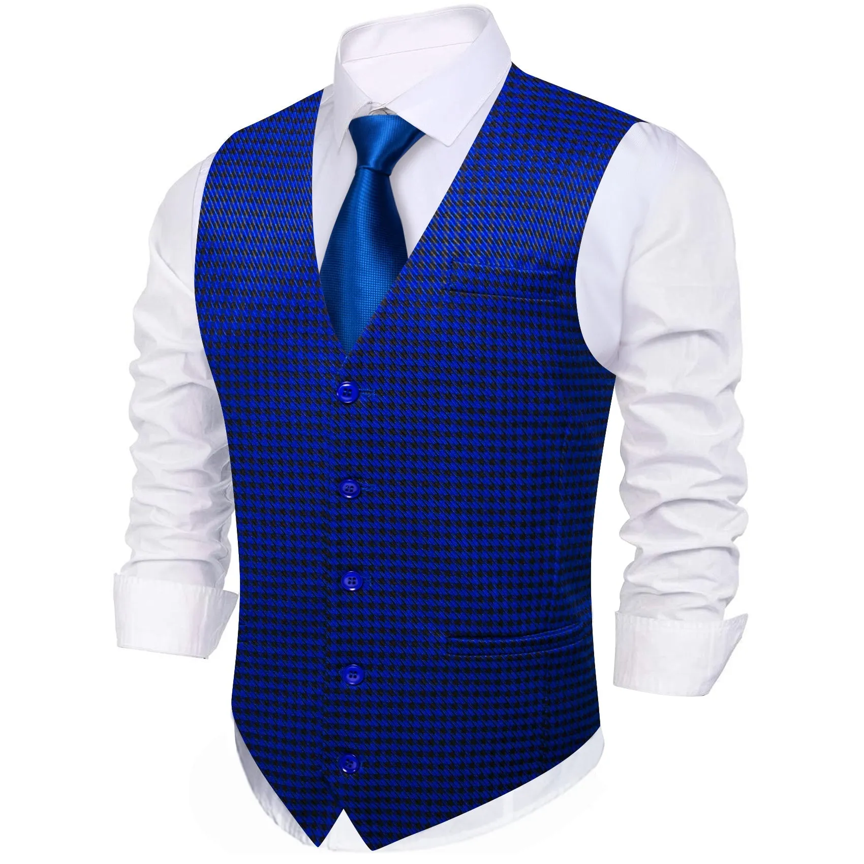 Royal Blue Plaid Jacquard Men's Single Vest