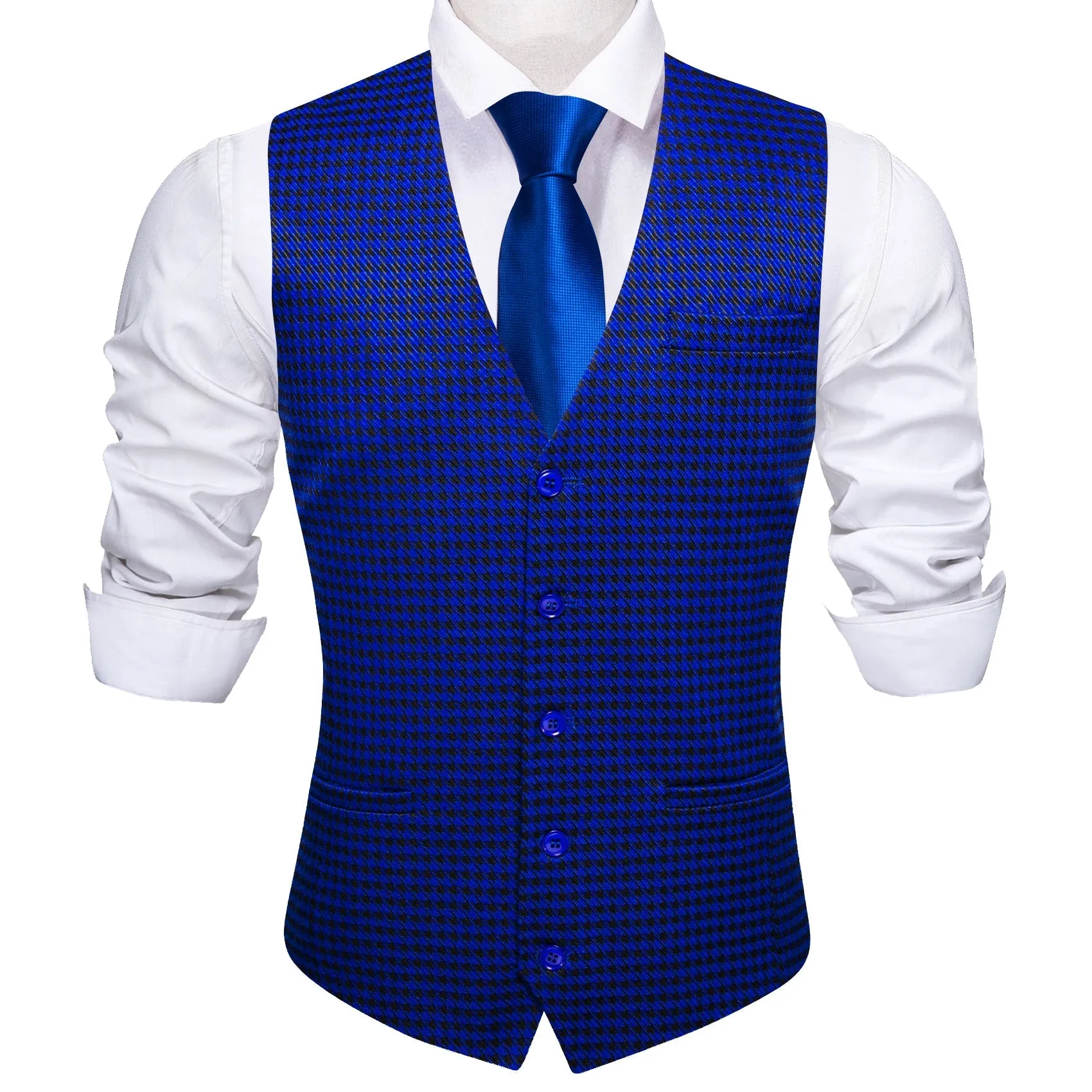 Royal Blue Plaid Jacquard Men's Single Vest