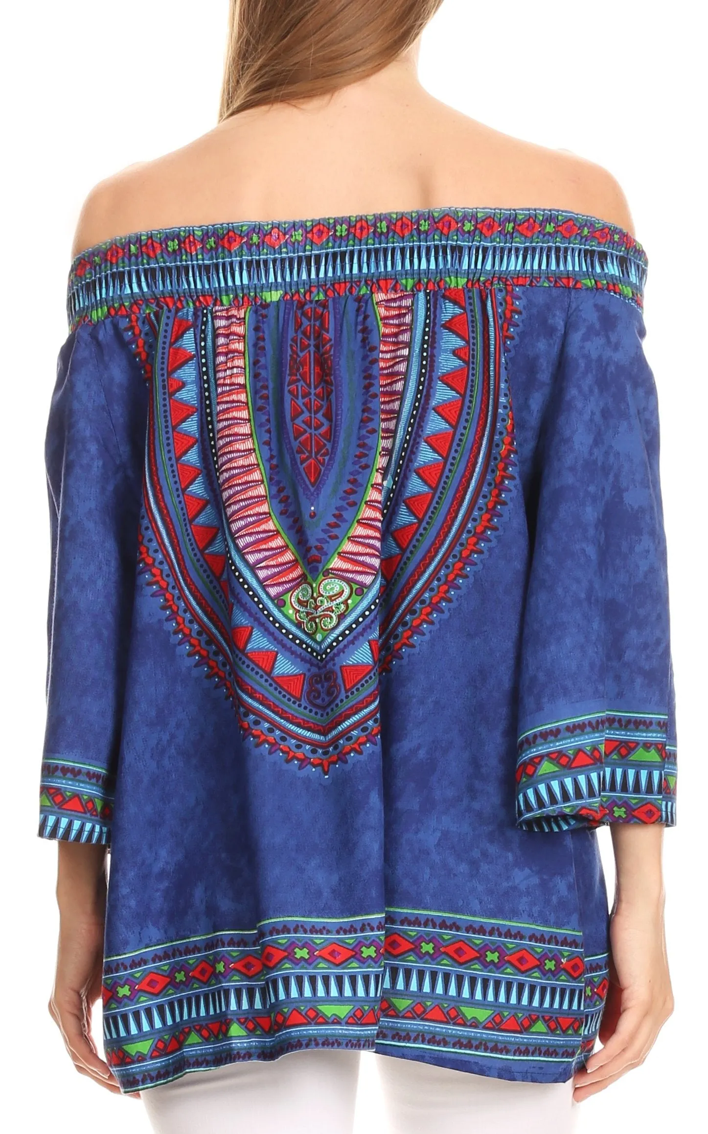 Sakkas Abelia Tribal Print Off-shoulder  3/4 Sleeve Top Blouse