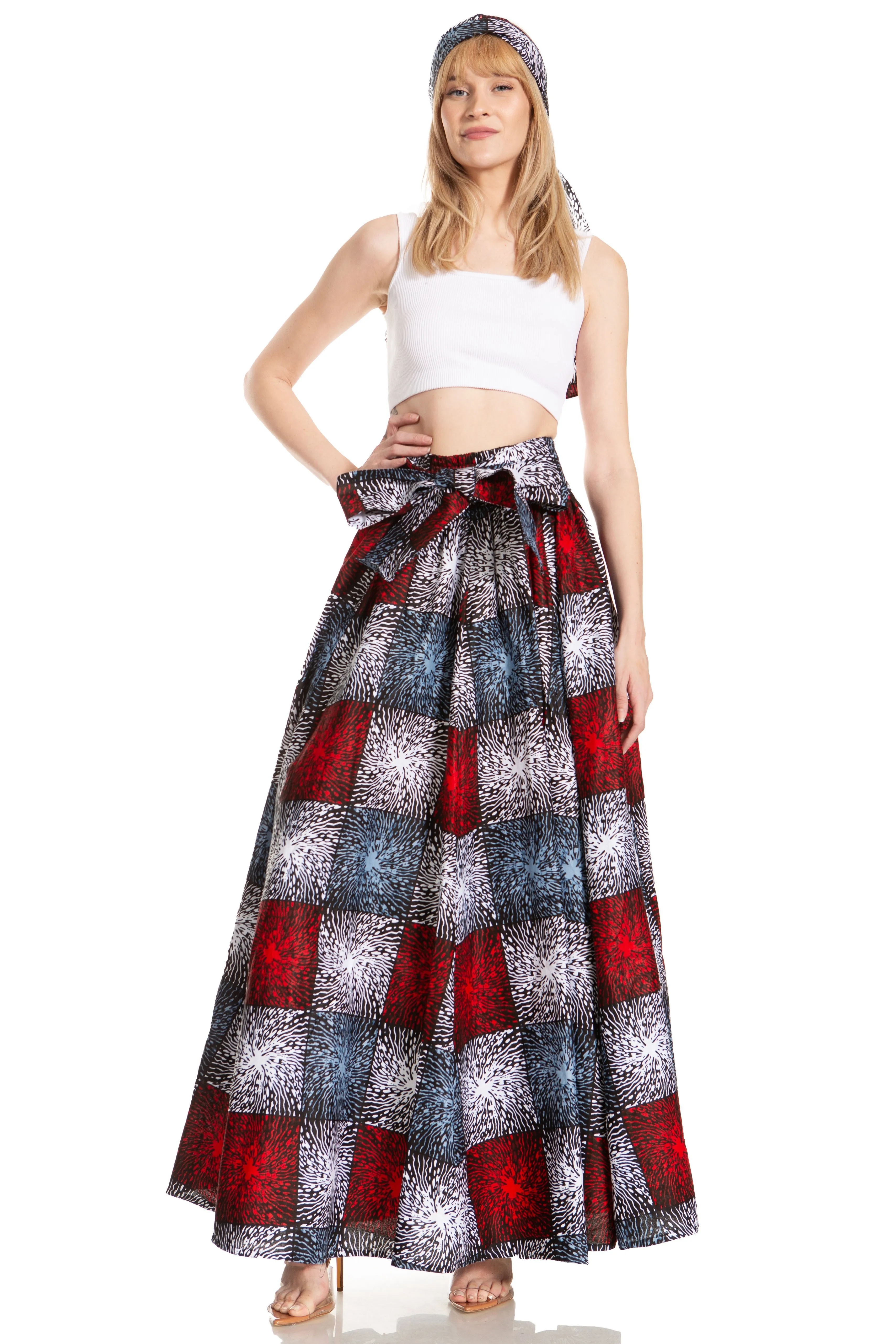 Sakkas Asma's Second Convertible Traditional Wax Print Maxi Skirt with Adjustable Straps