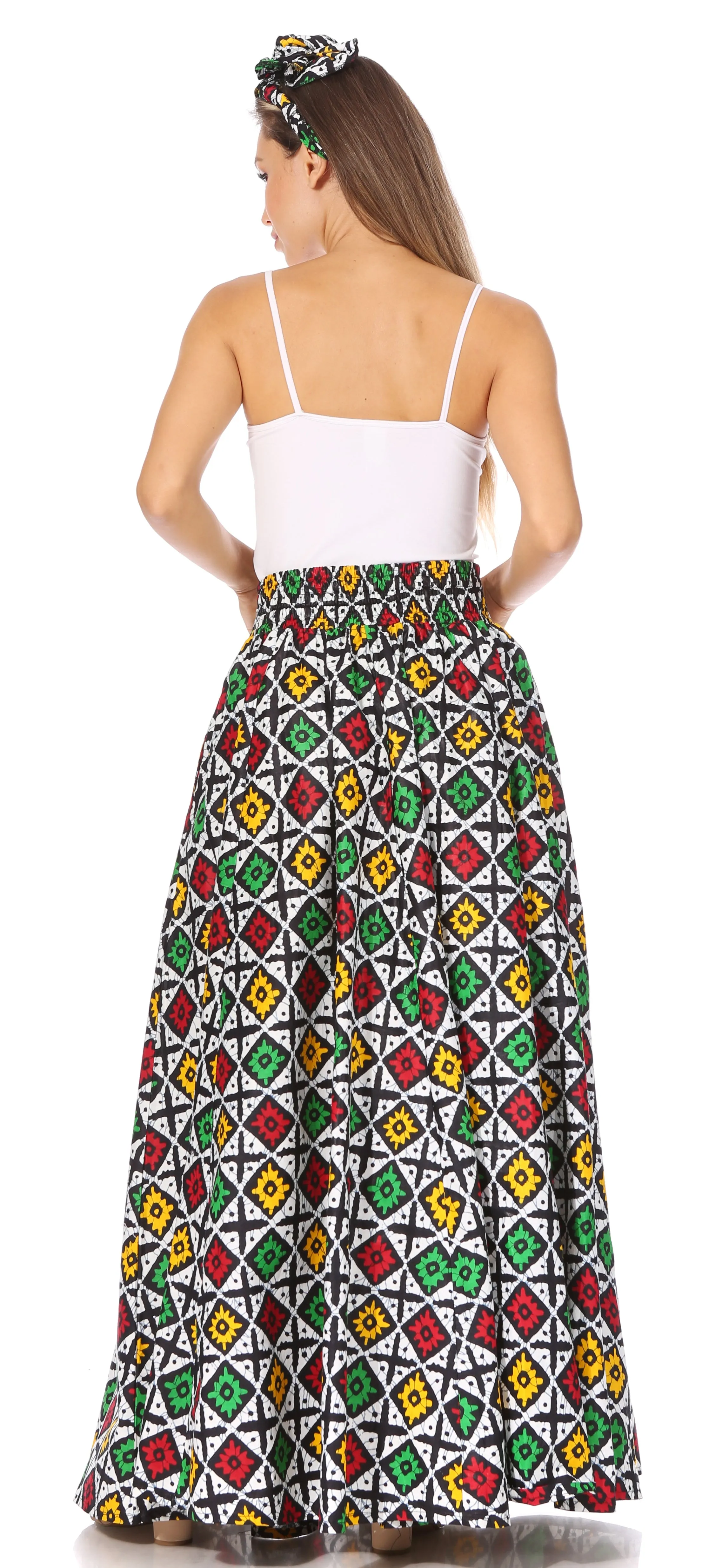 Sakkas Asma's Second Convertible Traditional Wax Print Maxi Skirt with Adjustable Straps