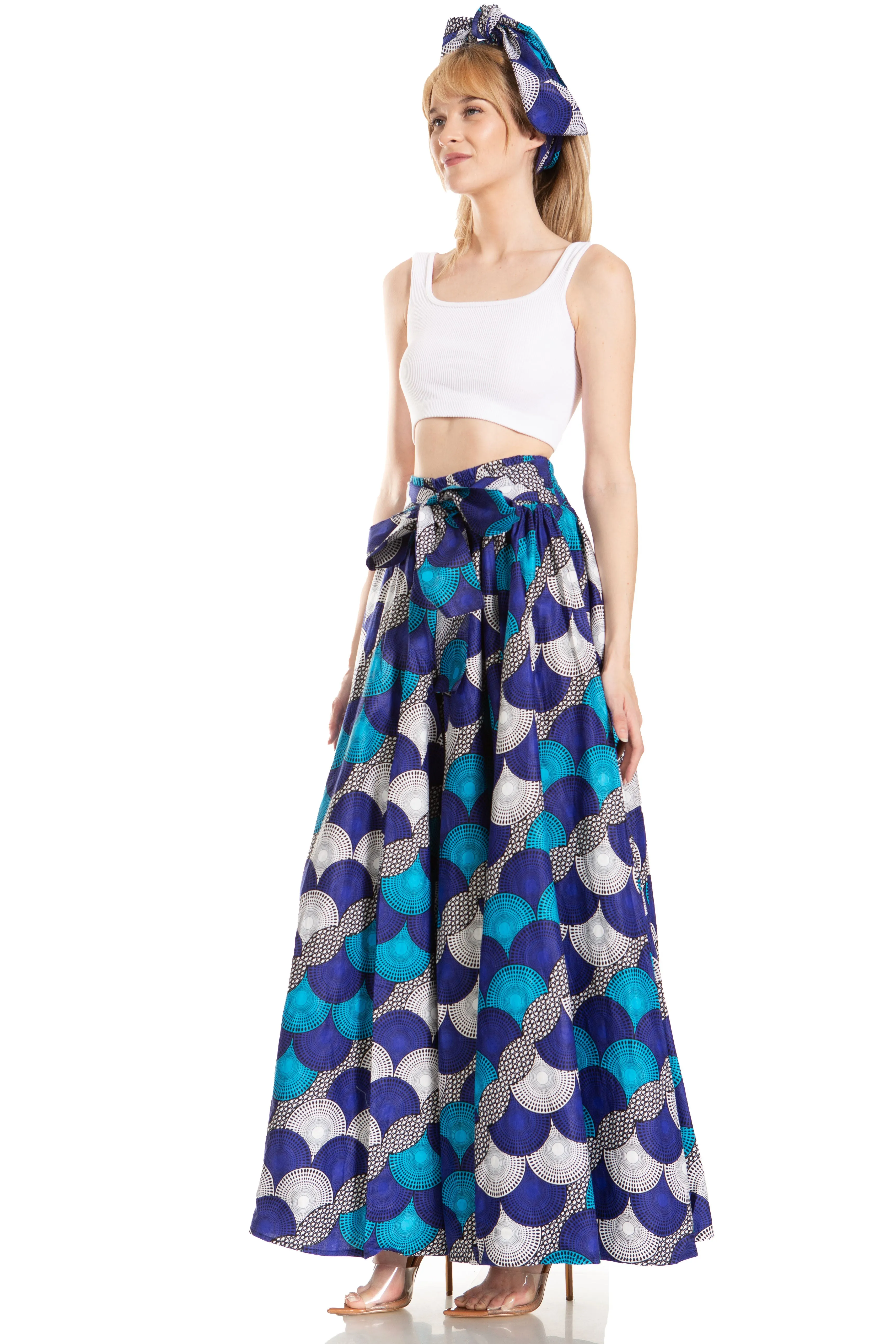 Sakkas Asma's Second Convertible Traditional Wax Print Maxi Skirt with Adjustable Straps