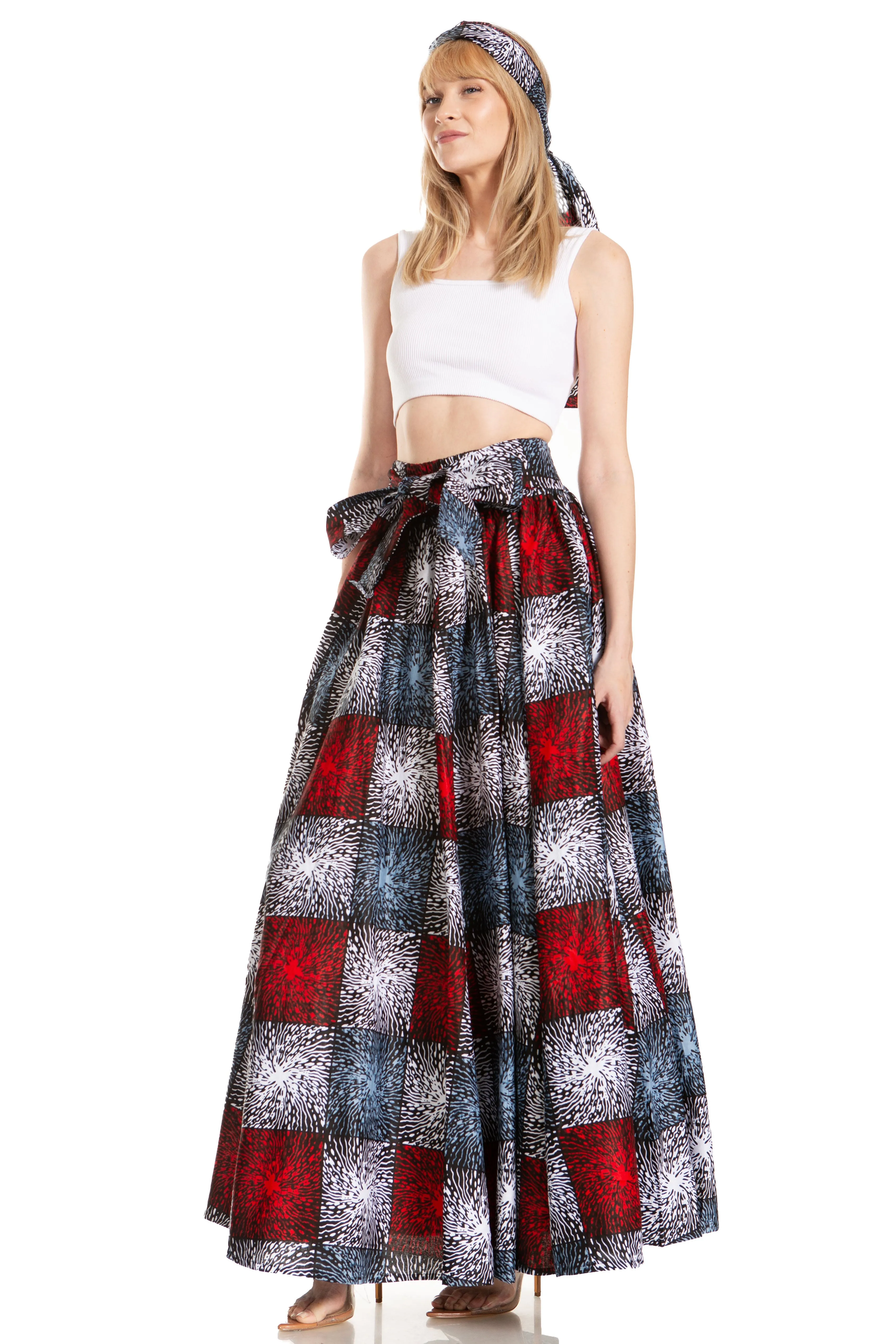 Sakkas Asma's Second Convertible Traditional Wax Print Maxi Skirt with Adjustable Straps