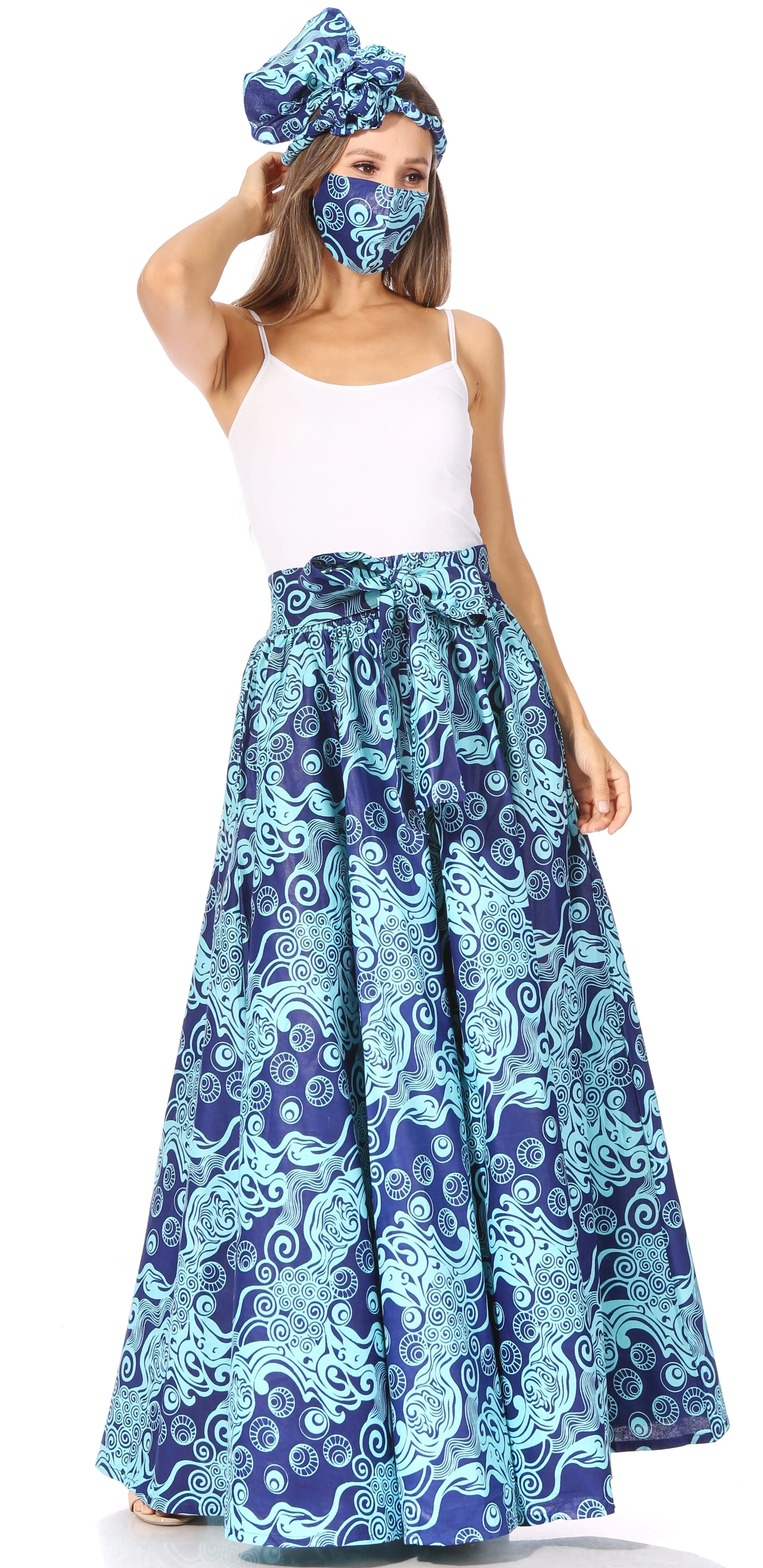 Sakkas Asma's Second Convertible Traditional Wax Print Maxi Skirt with Adjustable Straps