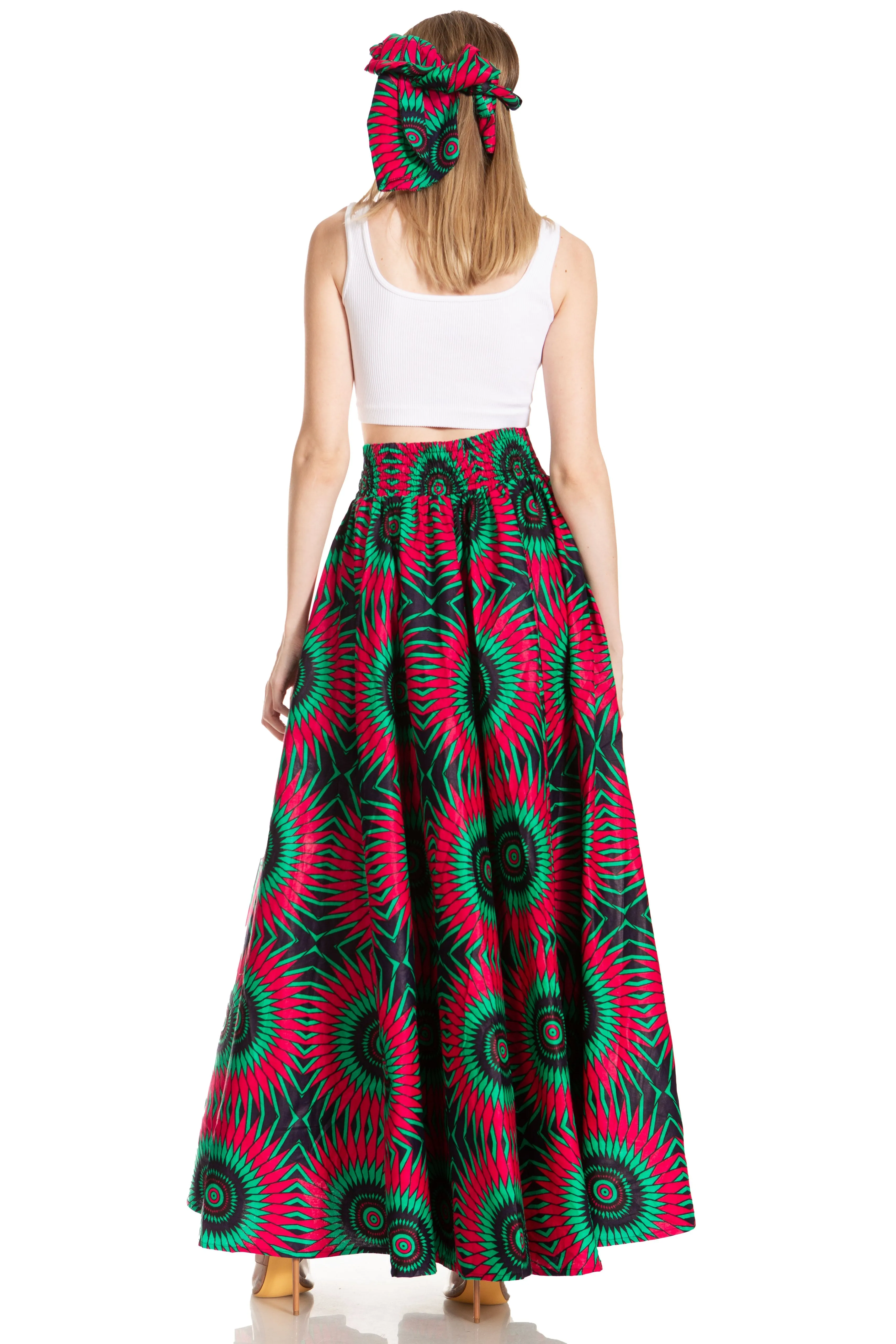 Sakkas Asma's Second Convertible Traditional Wax Print Maxi Skirt with Adjustable Straps