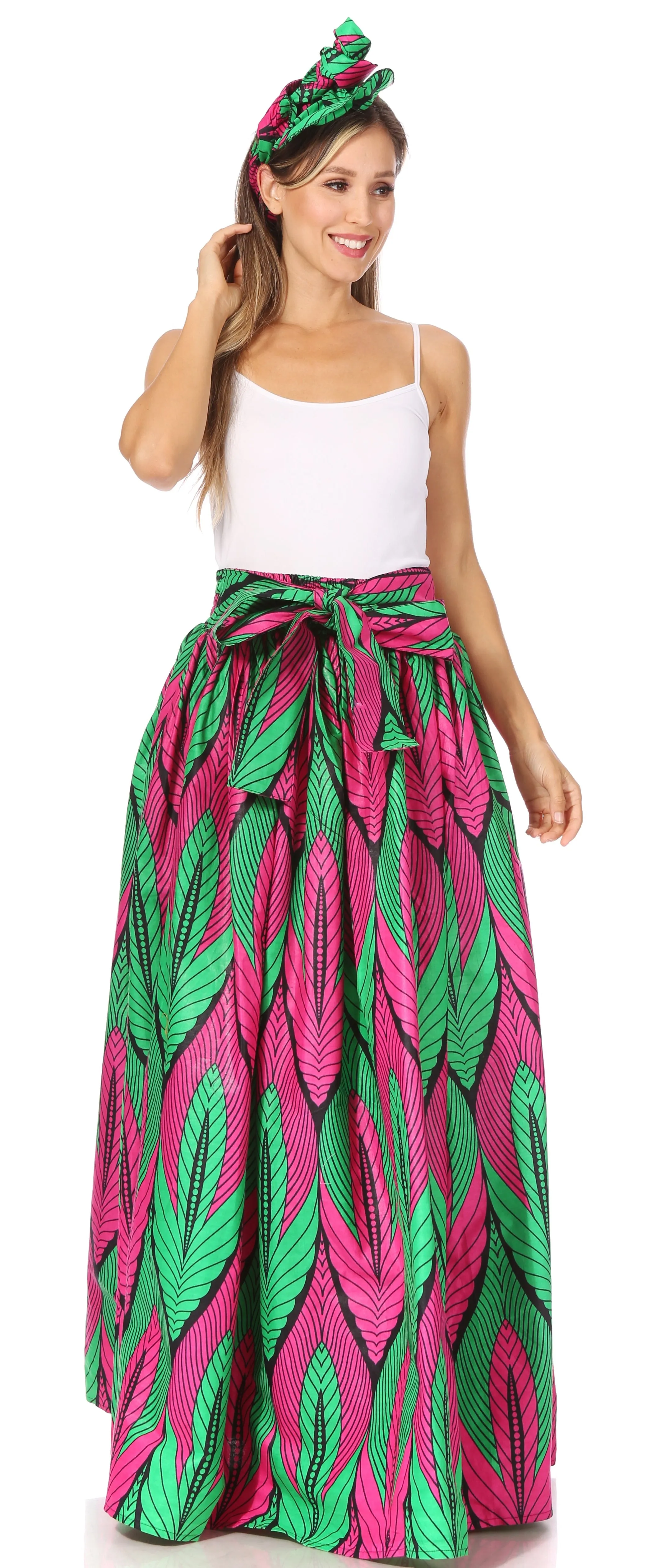 Sakkas Asma's Second Convertible Traditional Wax Print Maxi Skirt with Adjustable Straps