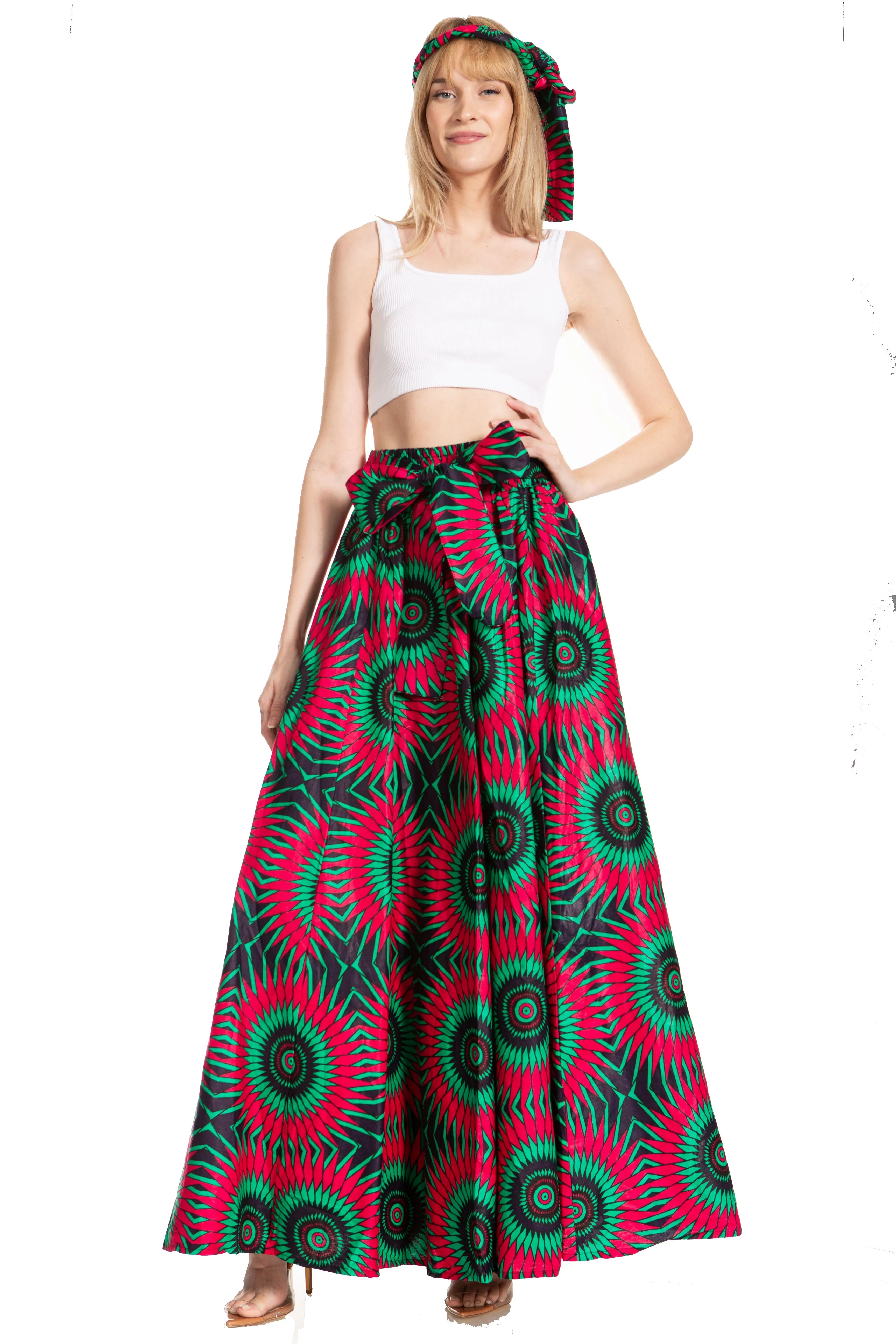 Sakkas Asma's Second Convertible Traditional Wax Print Maxi Skirt with Adjustable Straps