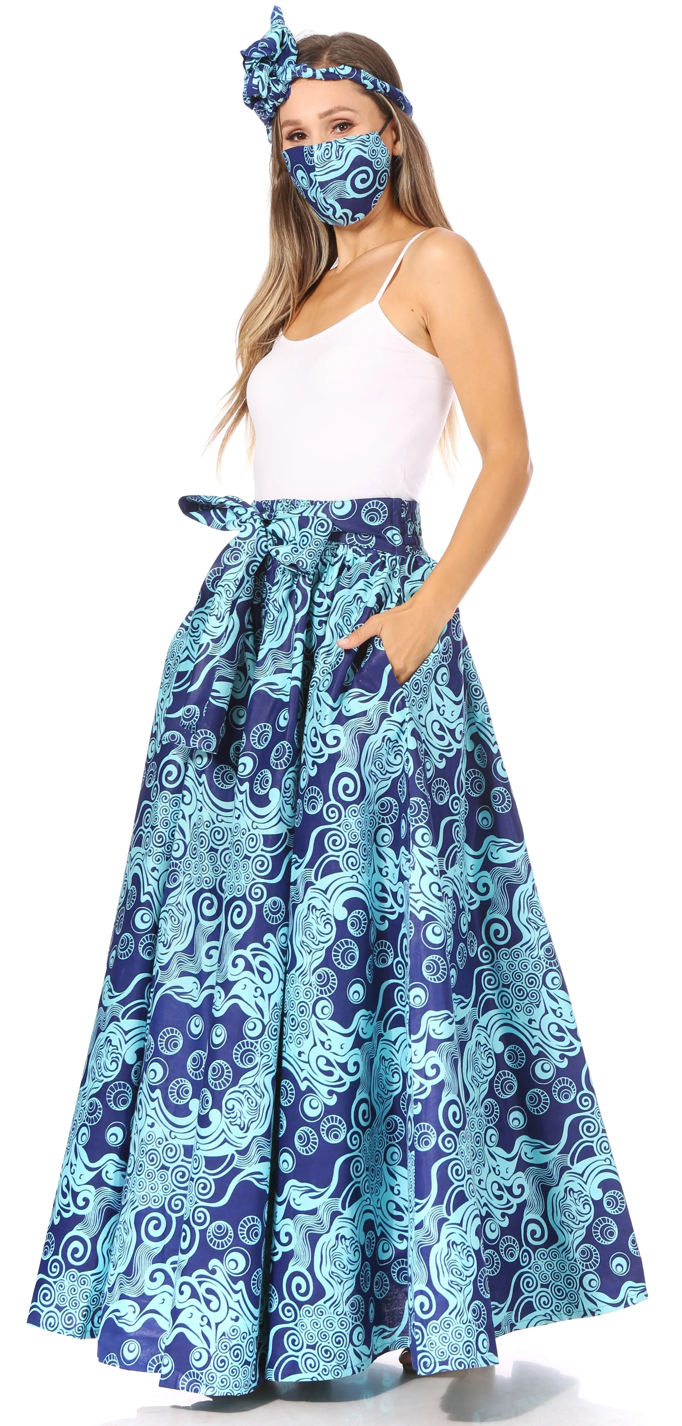 Sakkas Asma's Second Convertible Traditional Wax Print Maxi Skirt with Adjustable Straps