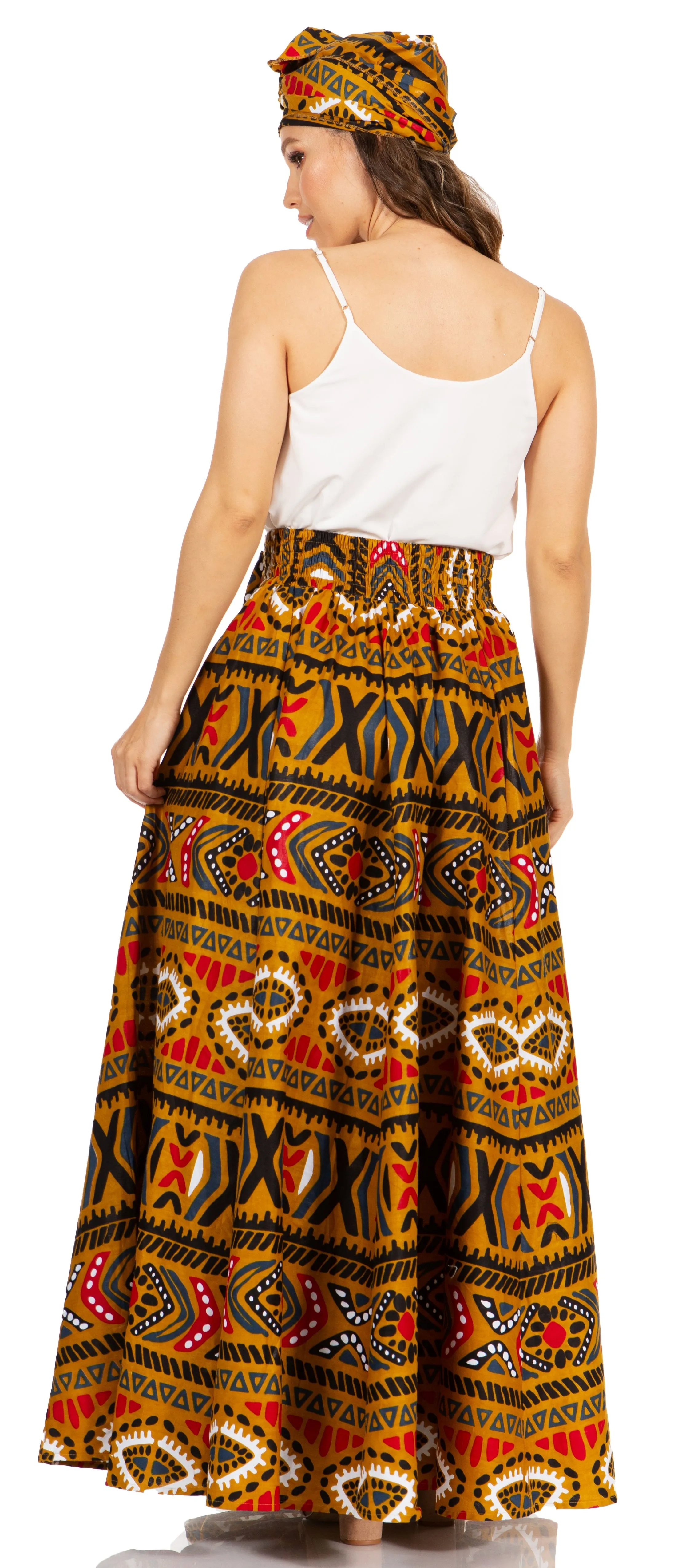 Sakkas Asma's Second Convertible Traditional Wax Print Maxi Skirt with Adjustable Straps