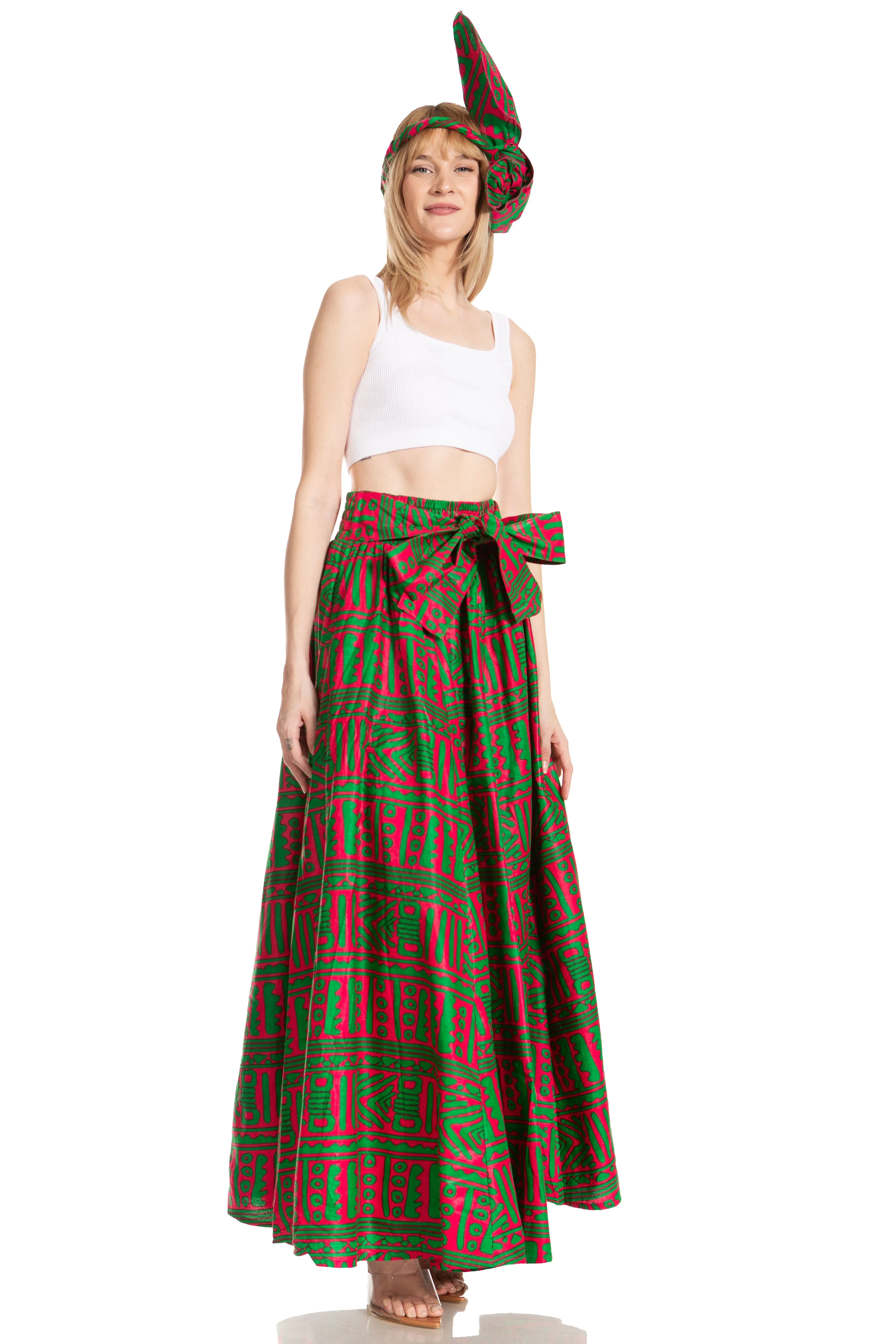 Sakkas Asma's Second Convertible Traditional Wax Print Maxi Skirt with Adjustable Straps