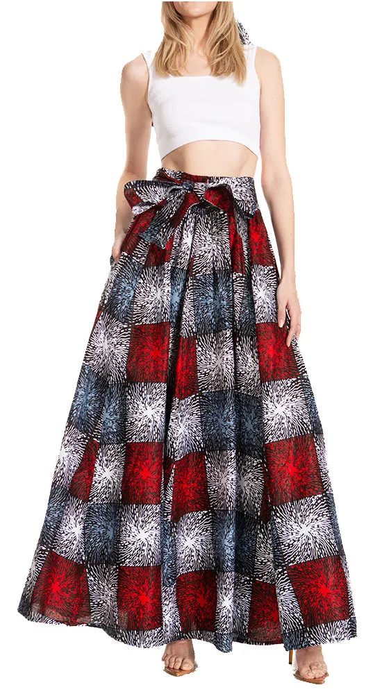 Sakkas Asma's Second Convertible Traditional Wax Print Maxi Skirt with Adjustable Straps