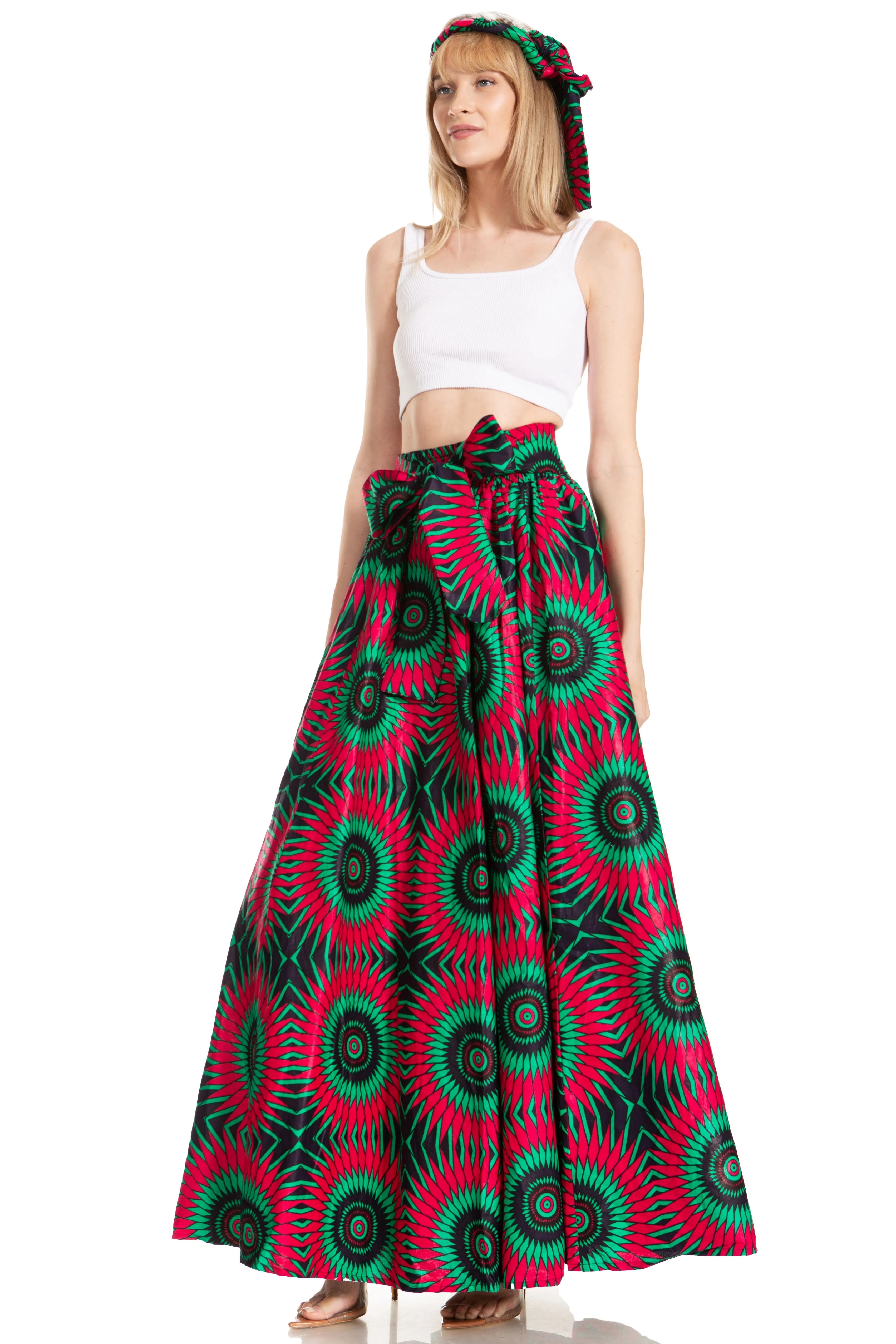 Sakkas Asma's Second Convertible Traditional Wax Print Maxi Skirt with Adjustable Straps