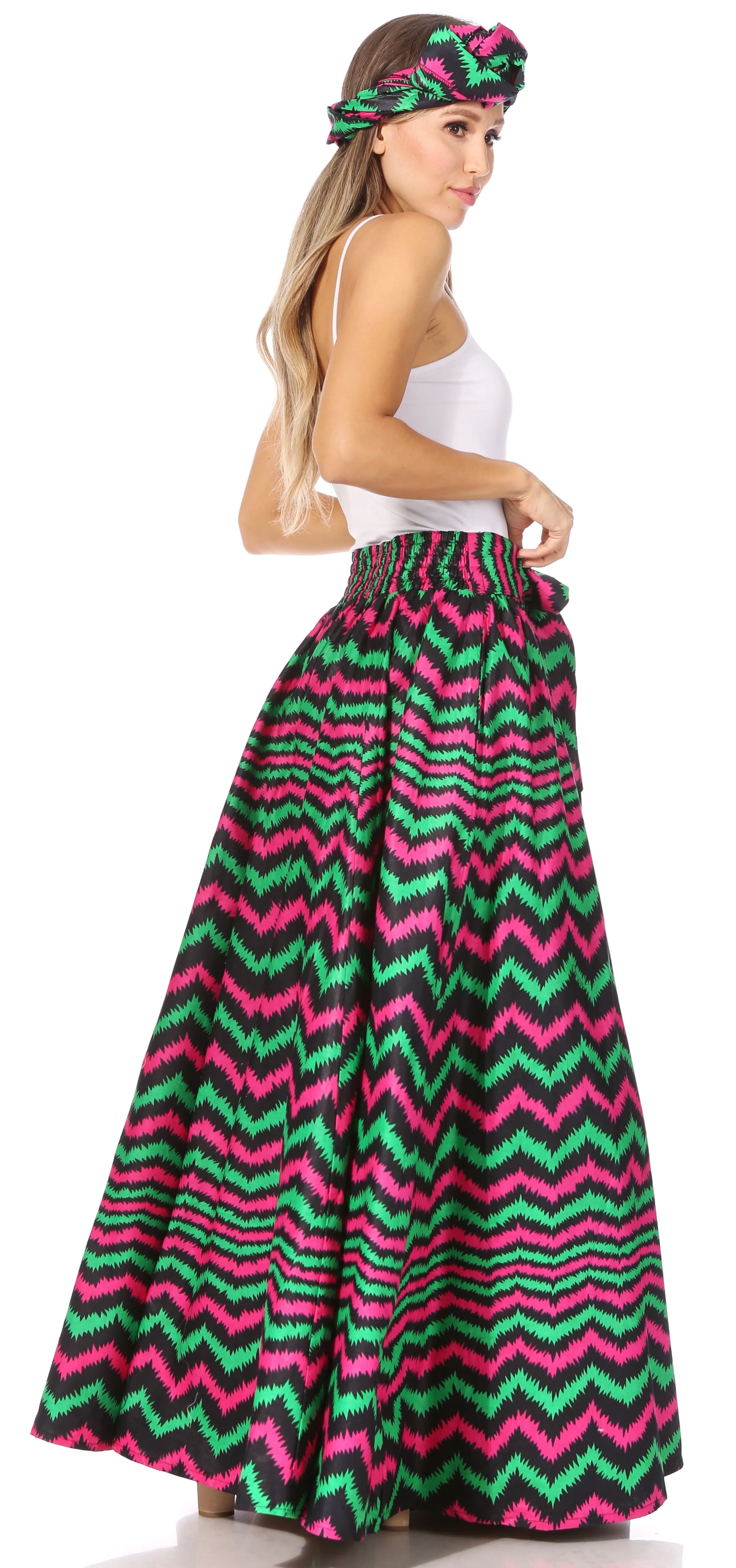 Sakkas Asma's Second Convertible Traditional Wax Print Maxi Skirt with Adjustable Straps