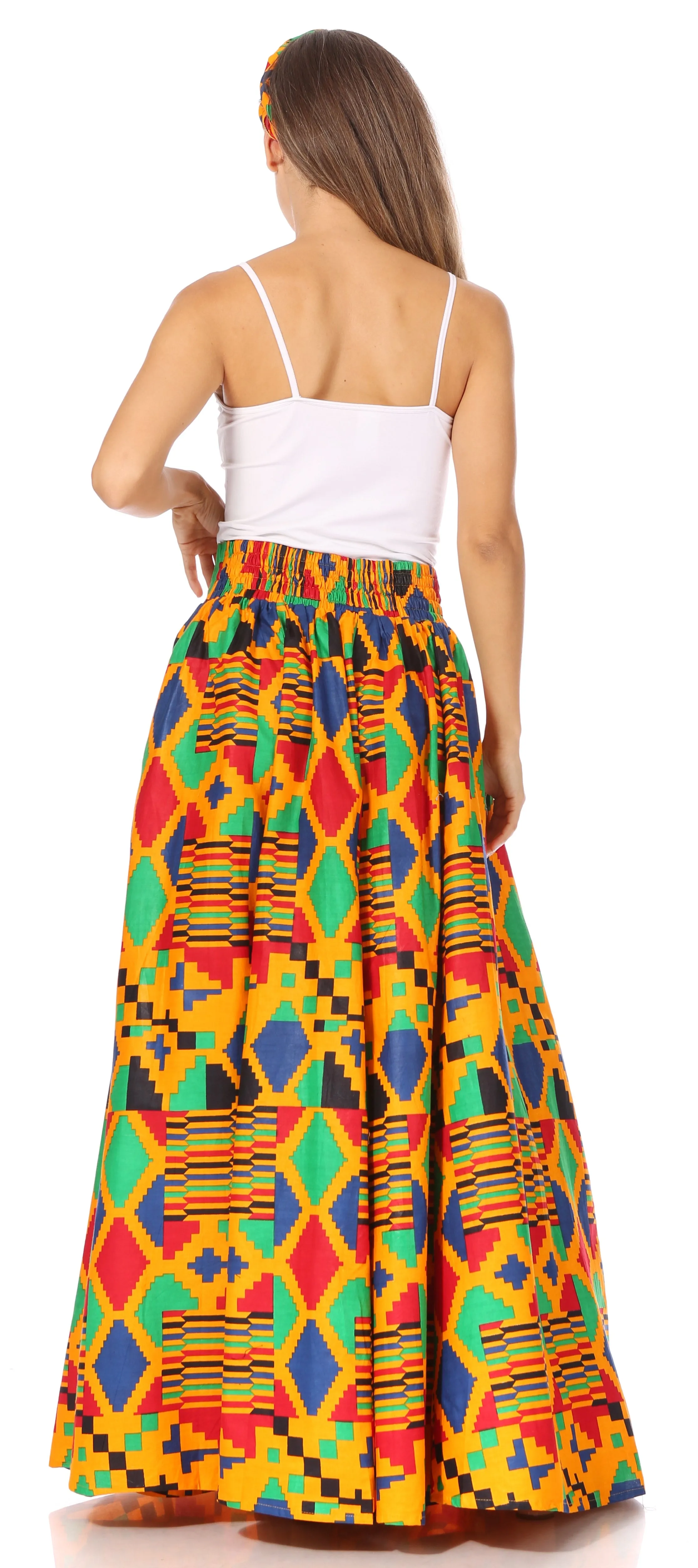 Sakkas Asma's Second Convertible Traditional Wax Print Maxi Skirt with Adjustable Straps