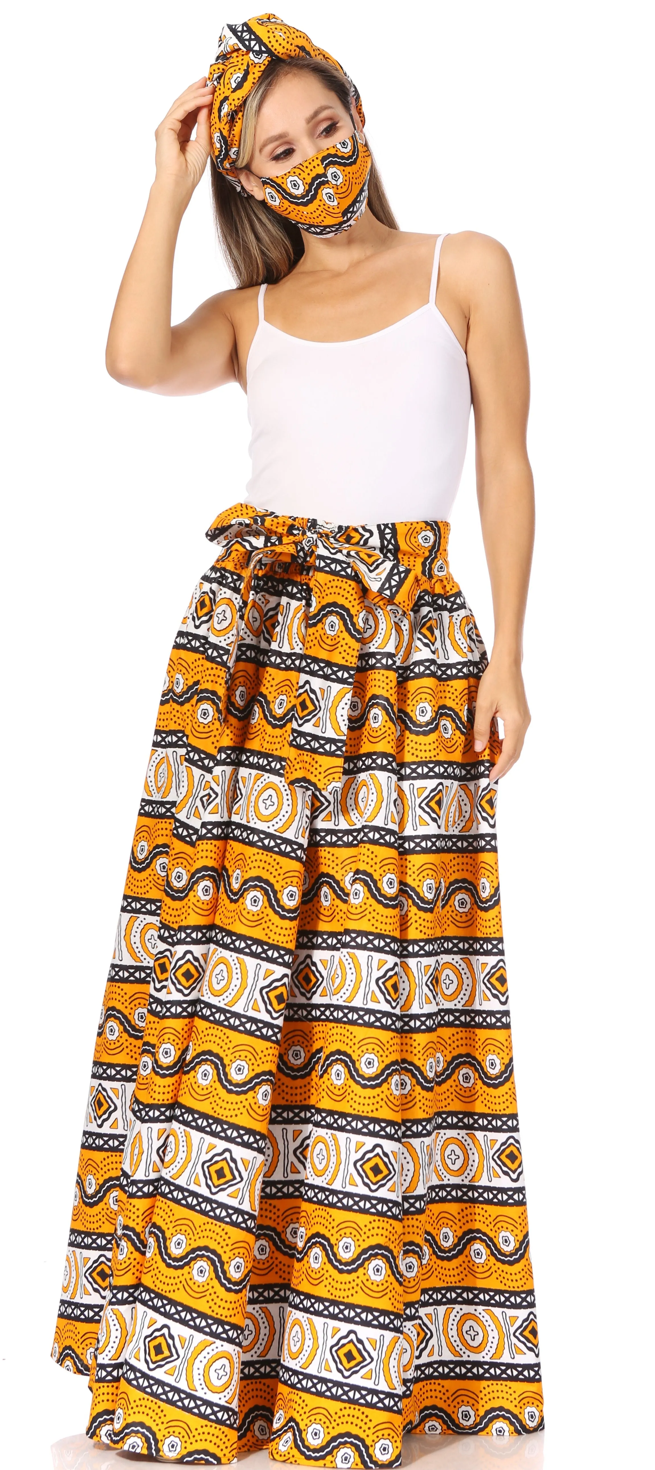 Sakkas Asma's Second Convertible Traditional Wax Print Maxi Skirt with Adjustable Straps